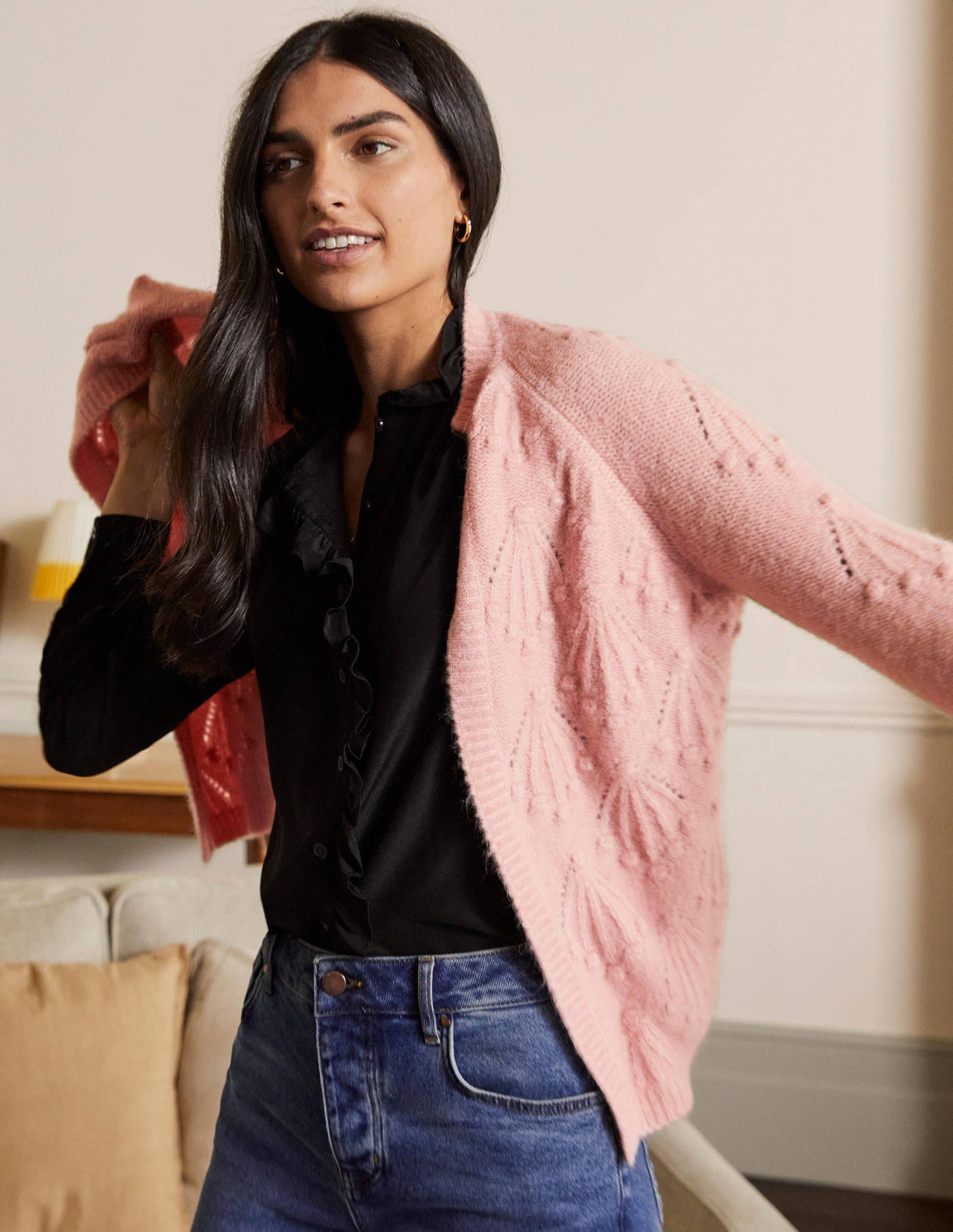 Lockerer Cardigan mit Zopfstrickmuster-Milchshake-4