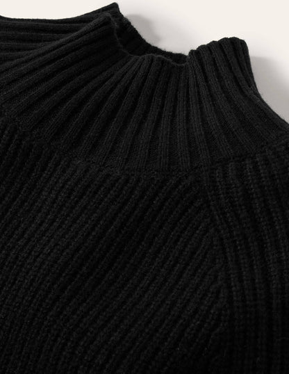 Mia Gerippter Pullover mit hohem Kragen-Schwarz-5