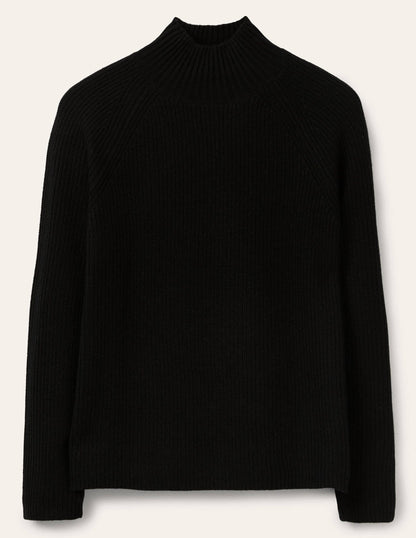 Mia Gerippter Pullover mit hohem Kragen-Schwarz-6