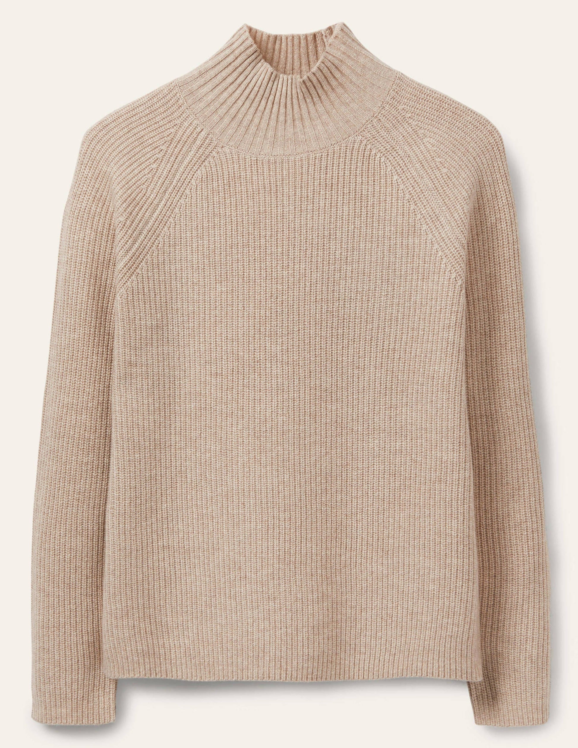 Mia Gerippter Pullover mit hohem Kragen-Hellbeige Melange-5