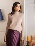 Mia Gerippter Pullover mit hohem Kragen-Hellbeige Melange
