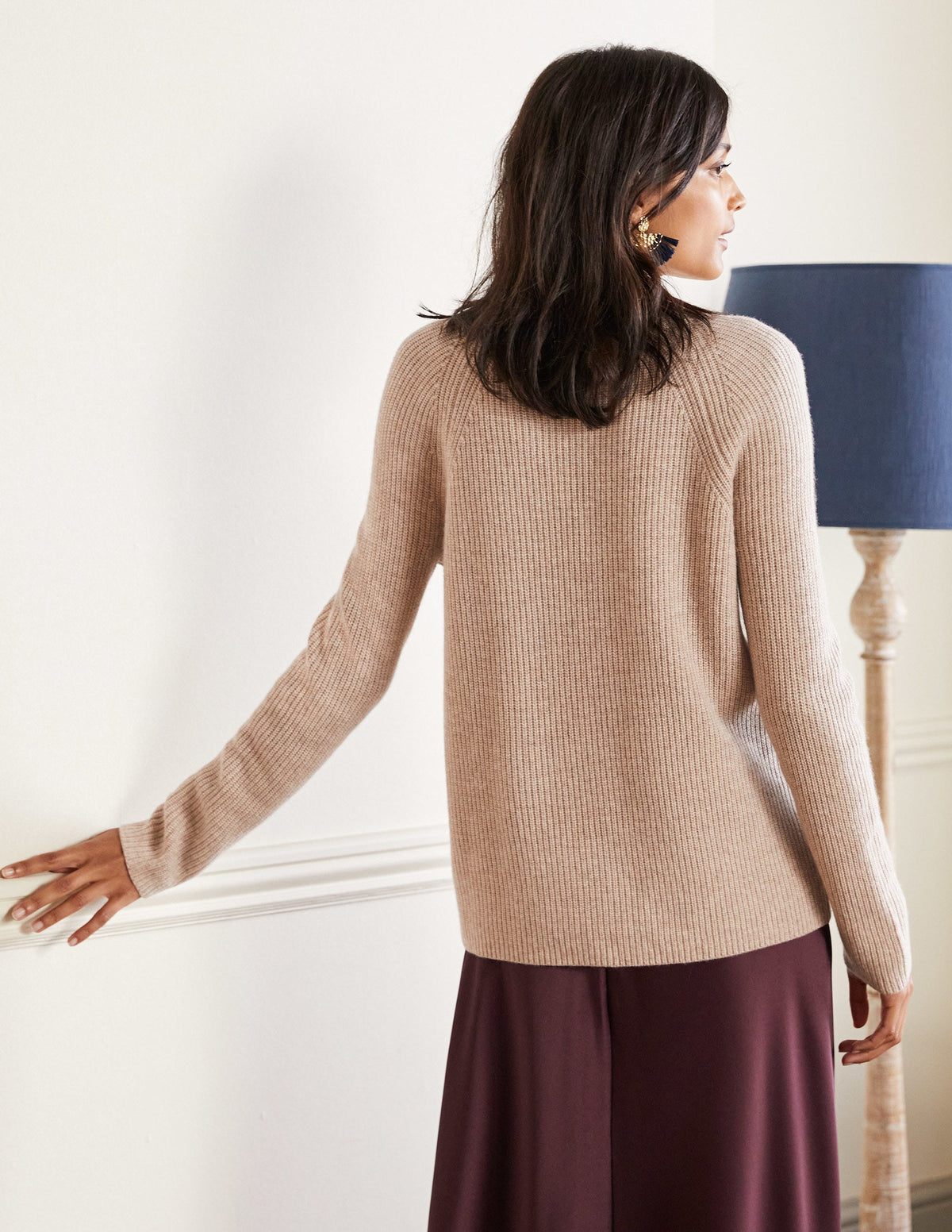 Mia Gerippter Pullover mit hohem Kragen-Hellbeige Melange-2