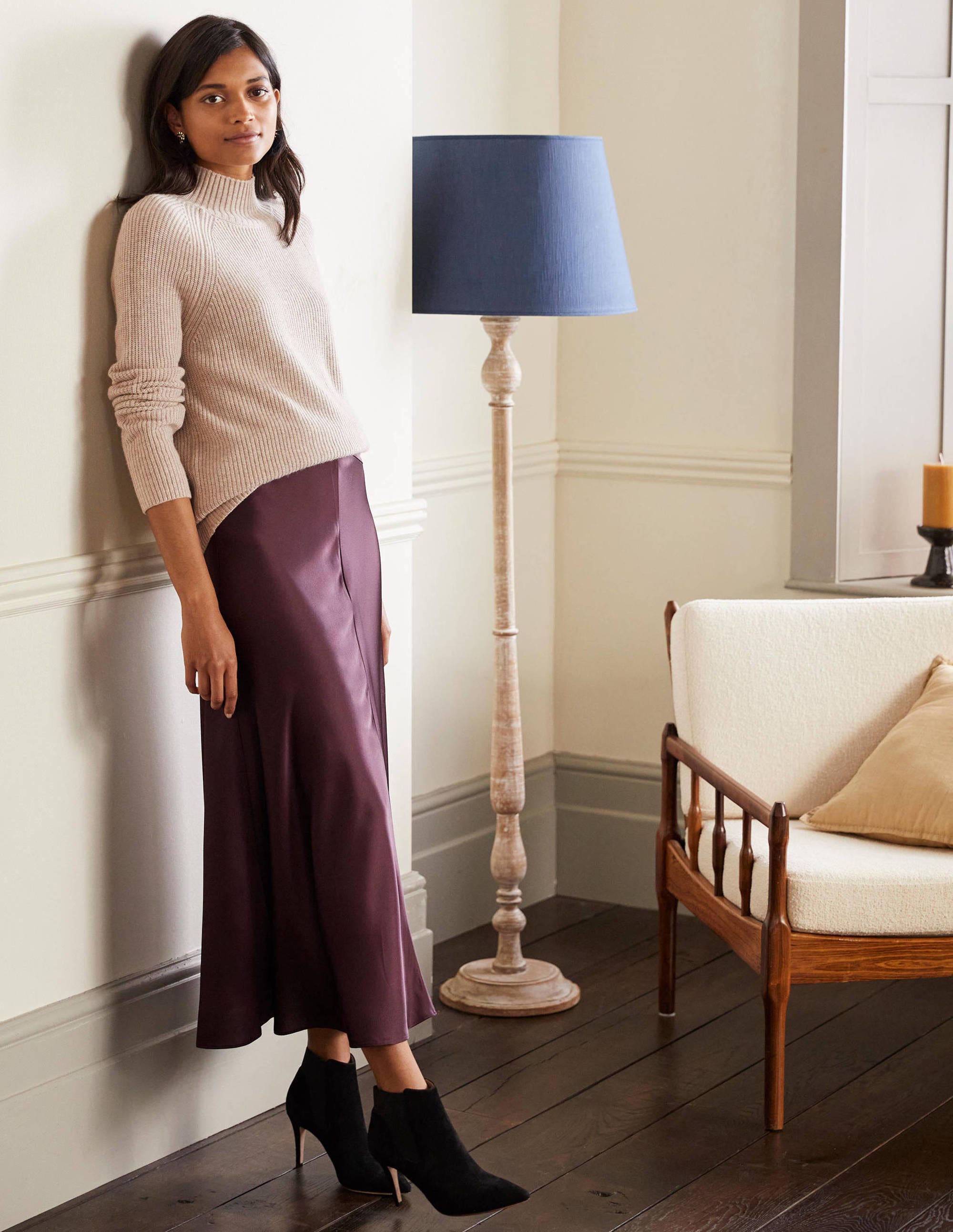 Mia Gerippter Pullover mit hohem Kragen-Hellbeige Melange - Image 3