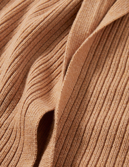 Lockerer Cardigan mit Kapuze-Kamelbraun Melange