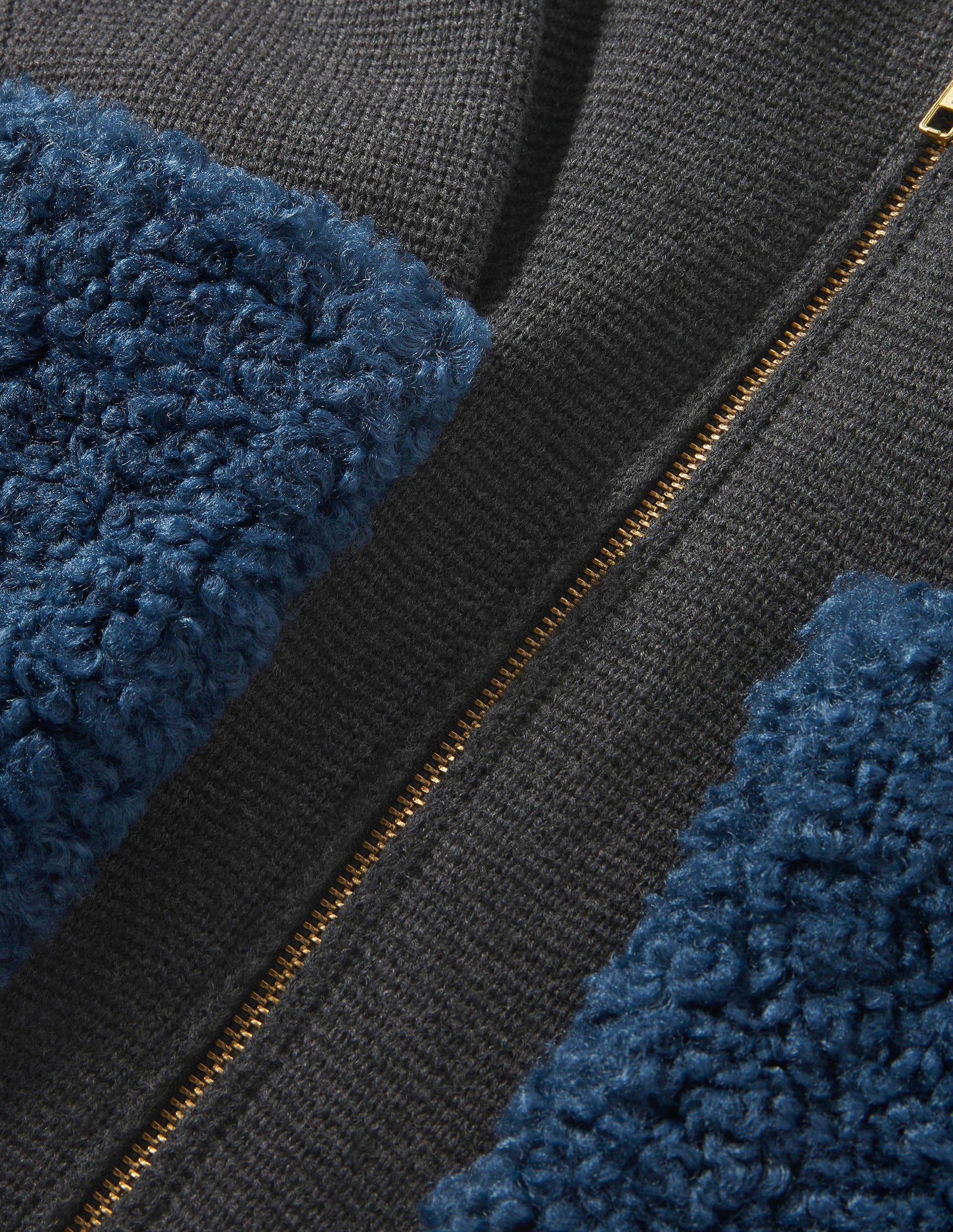 Manteau court façon cardigan en borg-Anthracite chiné-5