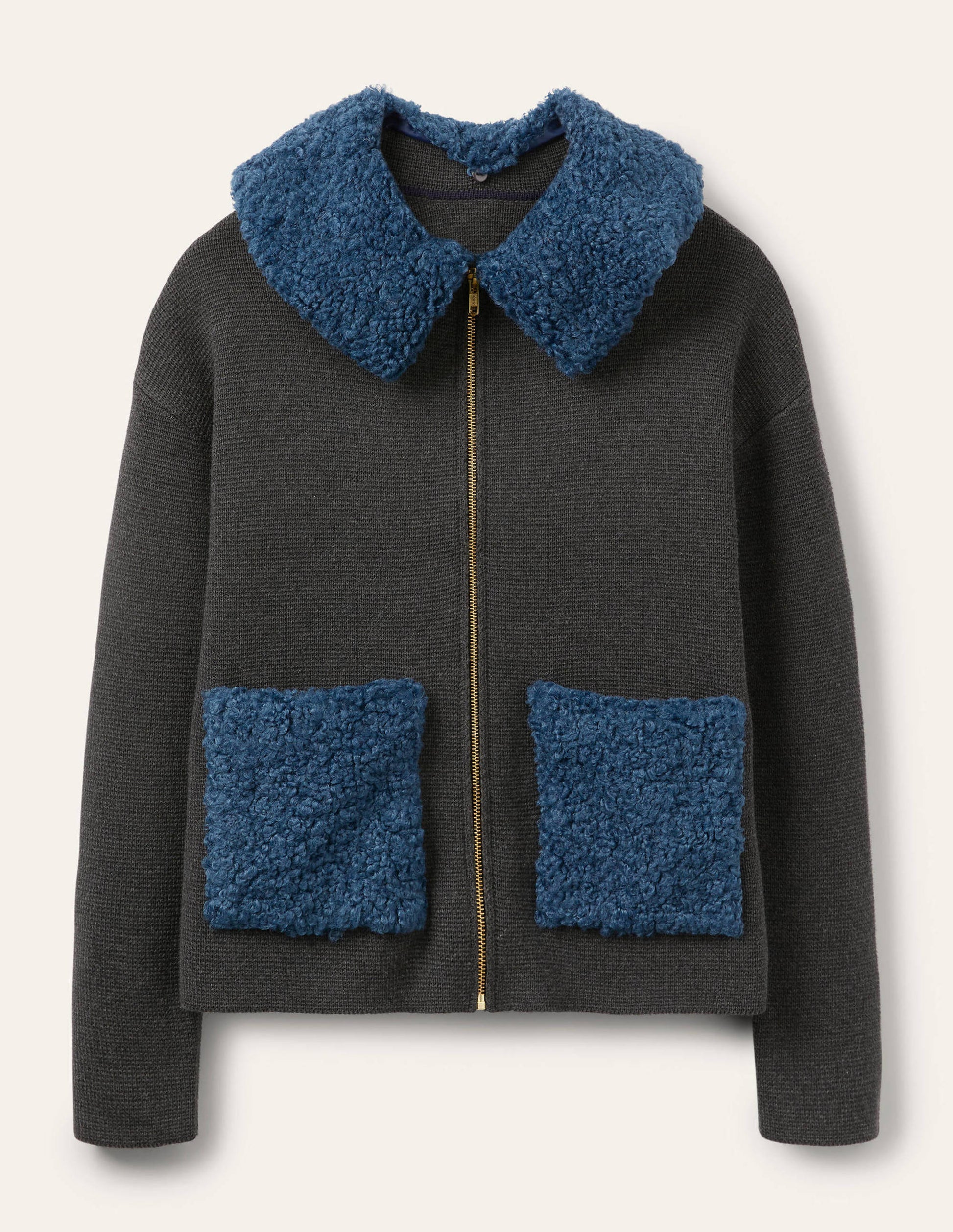 Manteau court façon cardigan en borg-Anthracite chiné-6