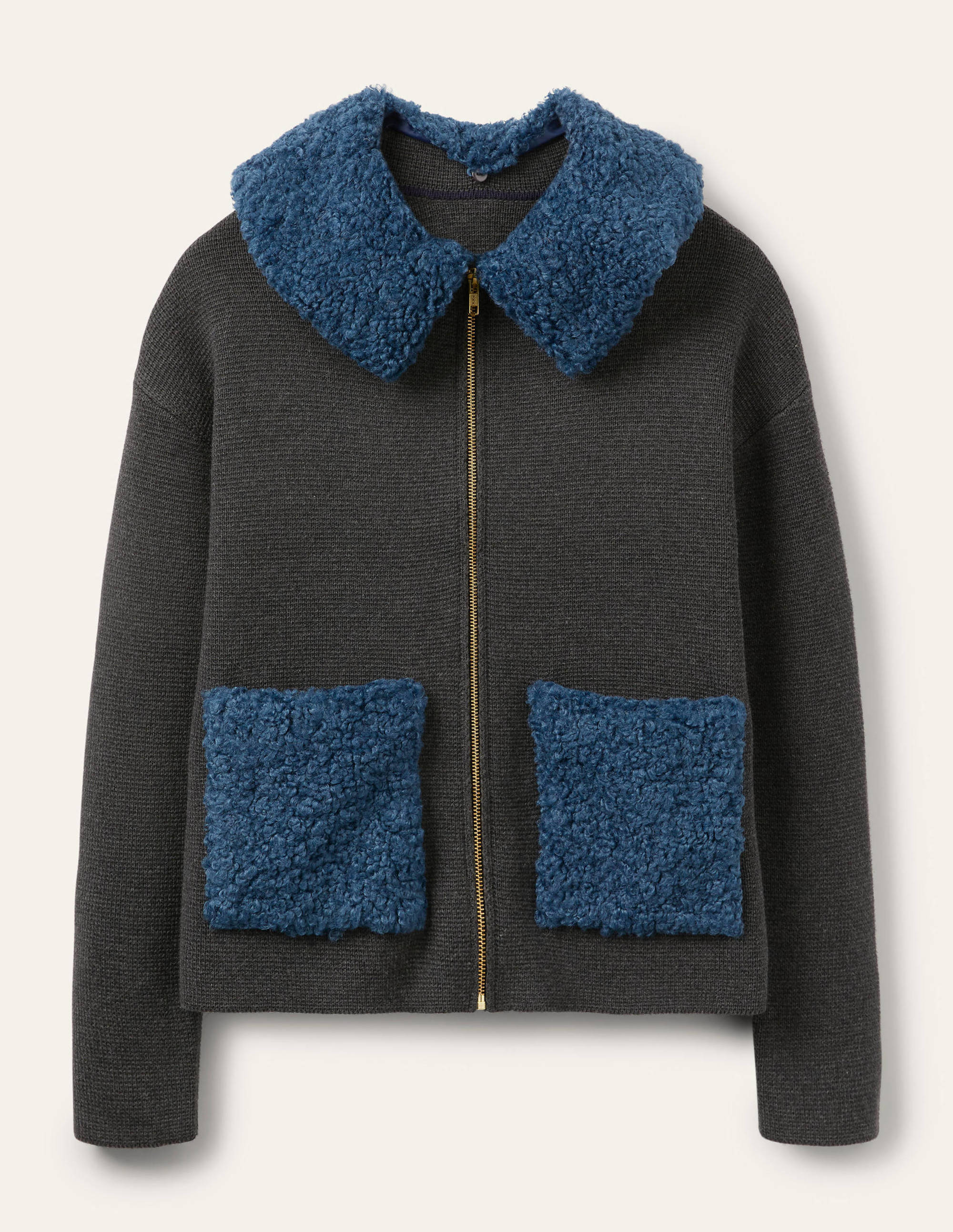Manteau court façon cardigan en borg-Anthracite chiné - Image 6
