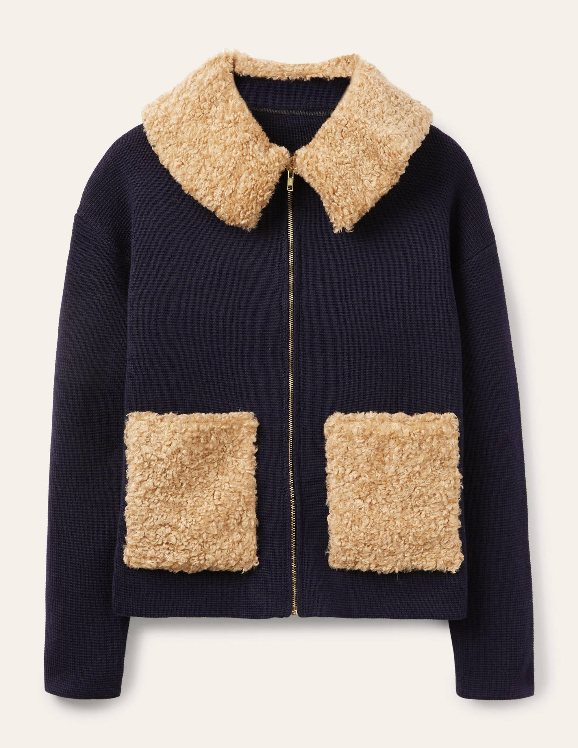 Manteau court façon cardigan en borg-Bleu marine - Image 8
