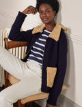 Manteau court façon cardigan en borg-Bleu marine