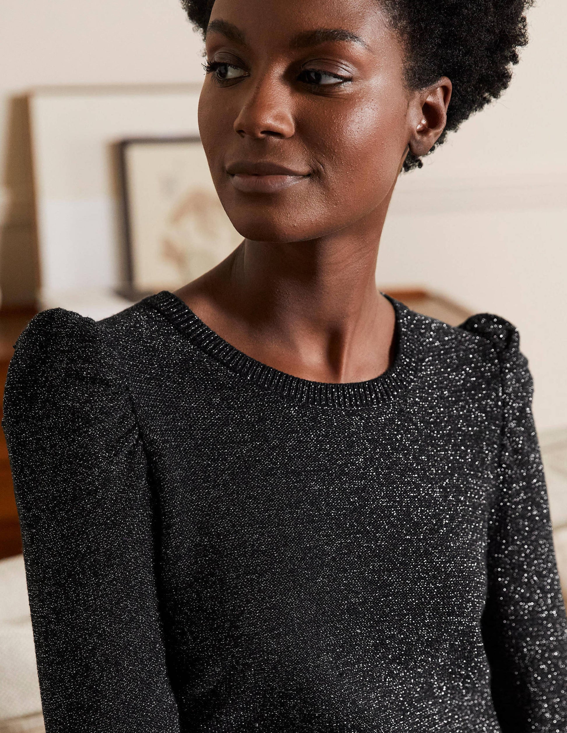 Glitzerpullover mit Puffärmeln-Schwarz, Glitzer-2