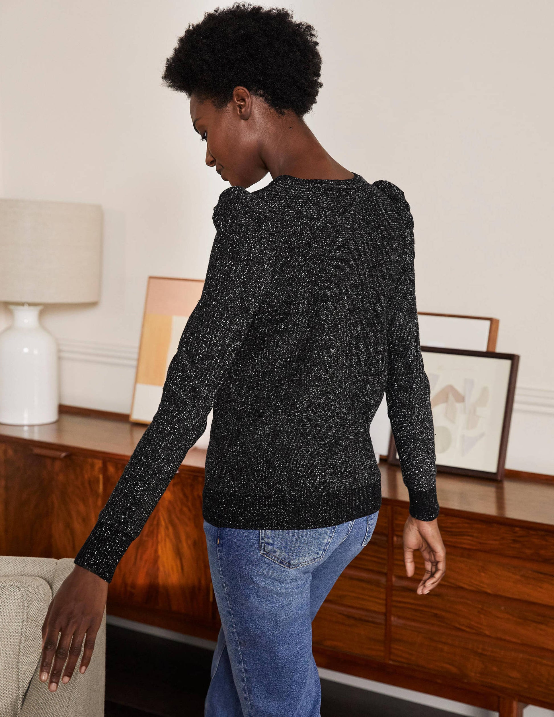 Glitzerpullover mit Puffärmeln-Schwarz, Glitzer-3