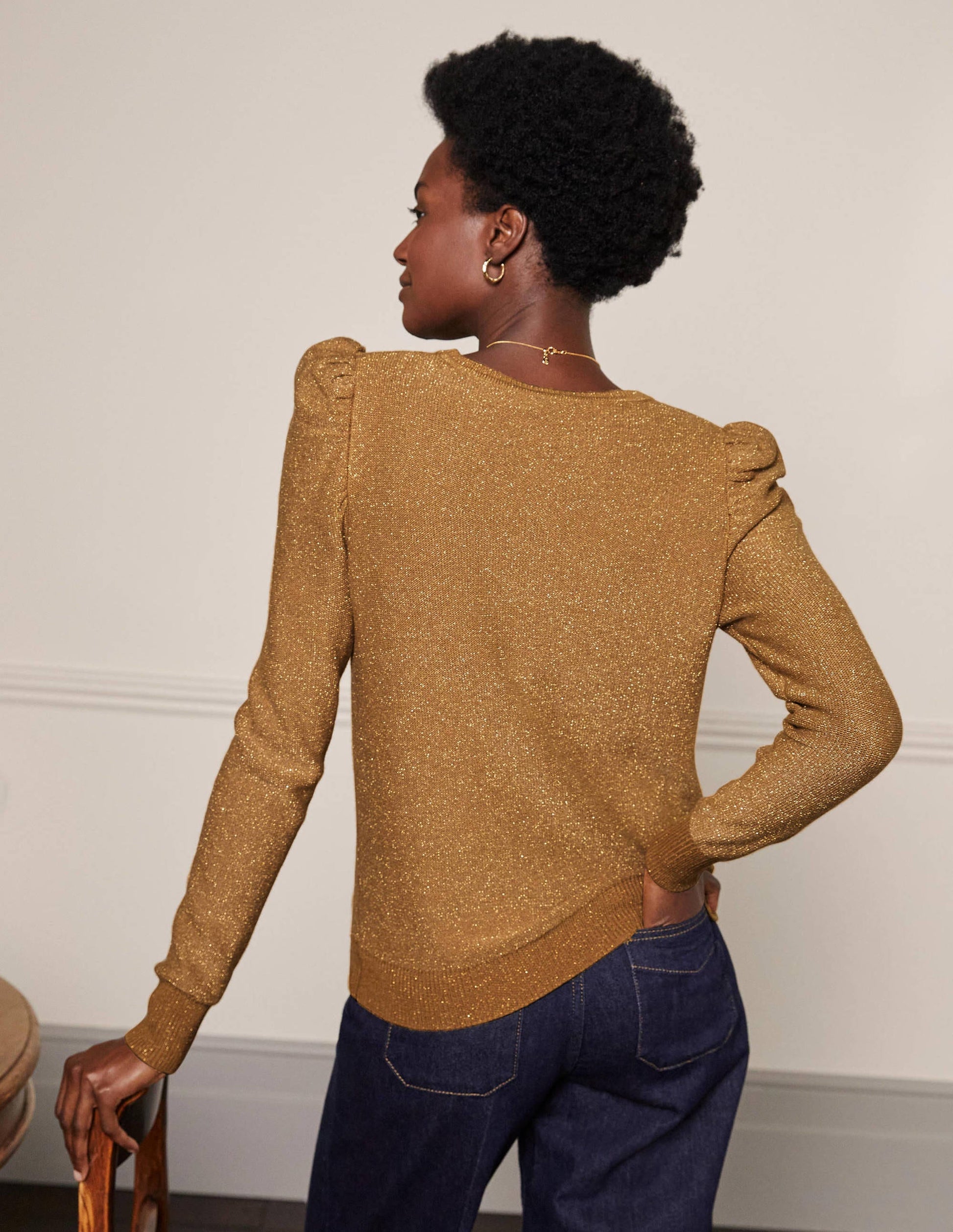 Glitzerpullover mit Puffärmeln-Gold, Glitzer-3