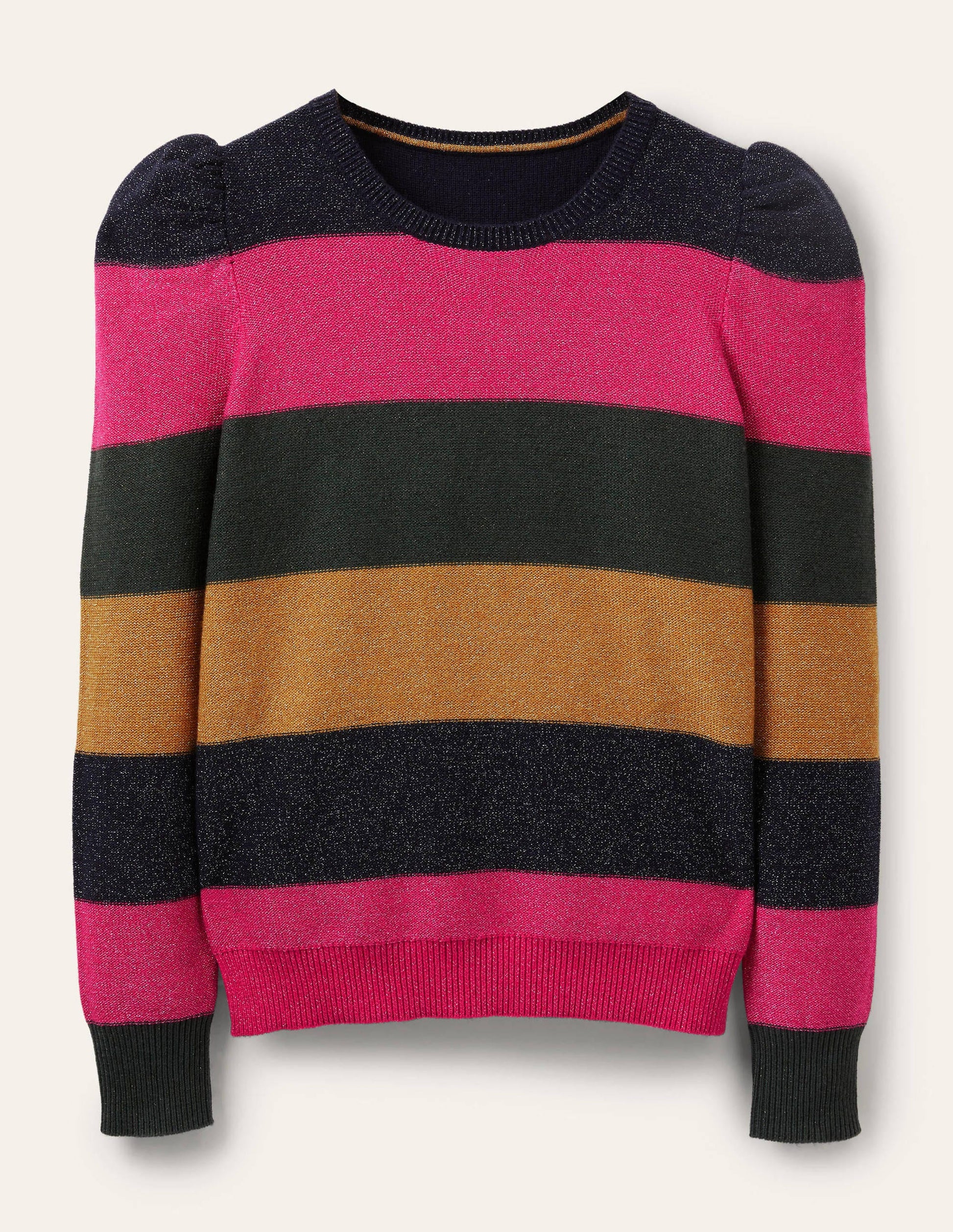 Glitzerpullover mit Puffärmeln-Rosa/Schwarz/Bunt, Lurexstreifen-5