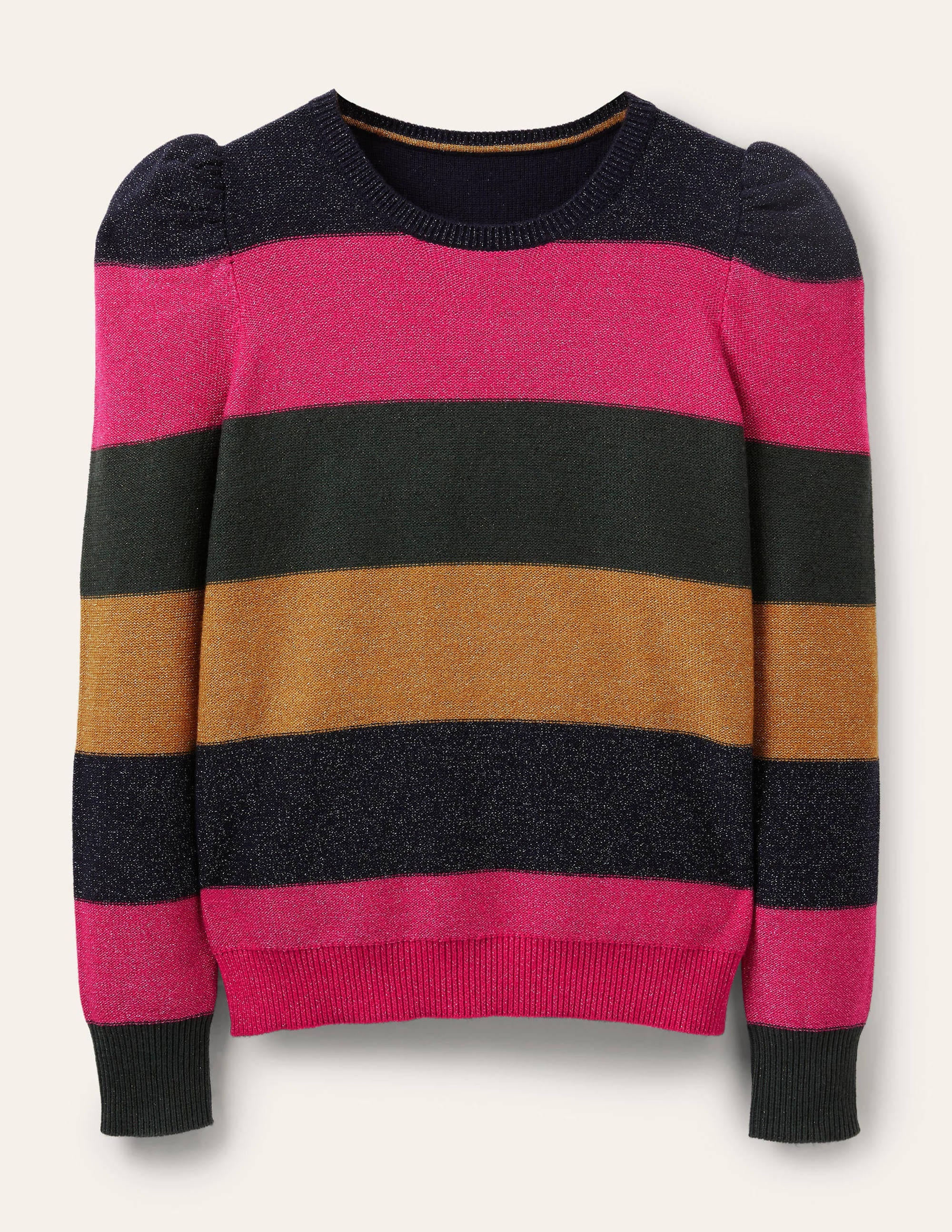 Glitzerpullover mit Puffärmeln-Rosa/Schwarz/Bunt, Lurexstreifen - Image 5