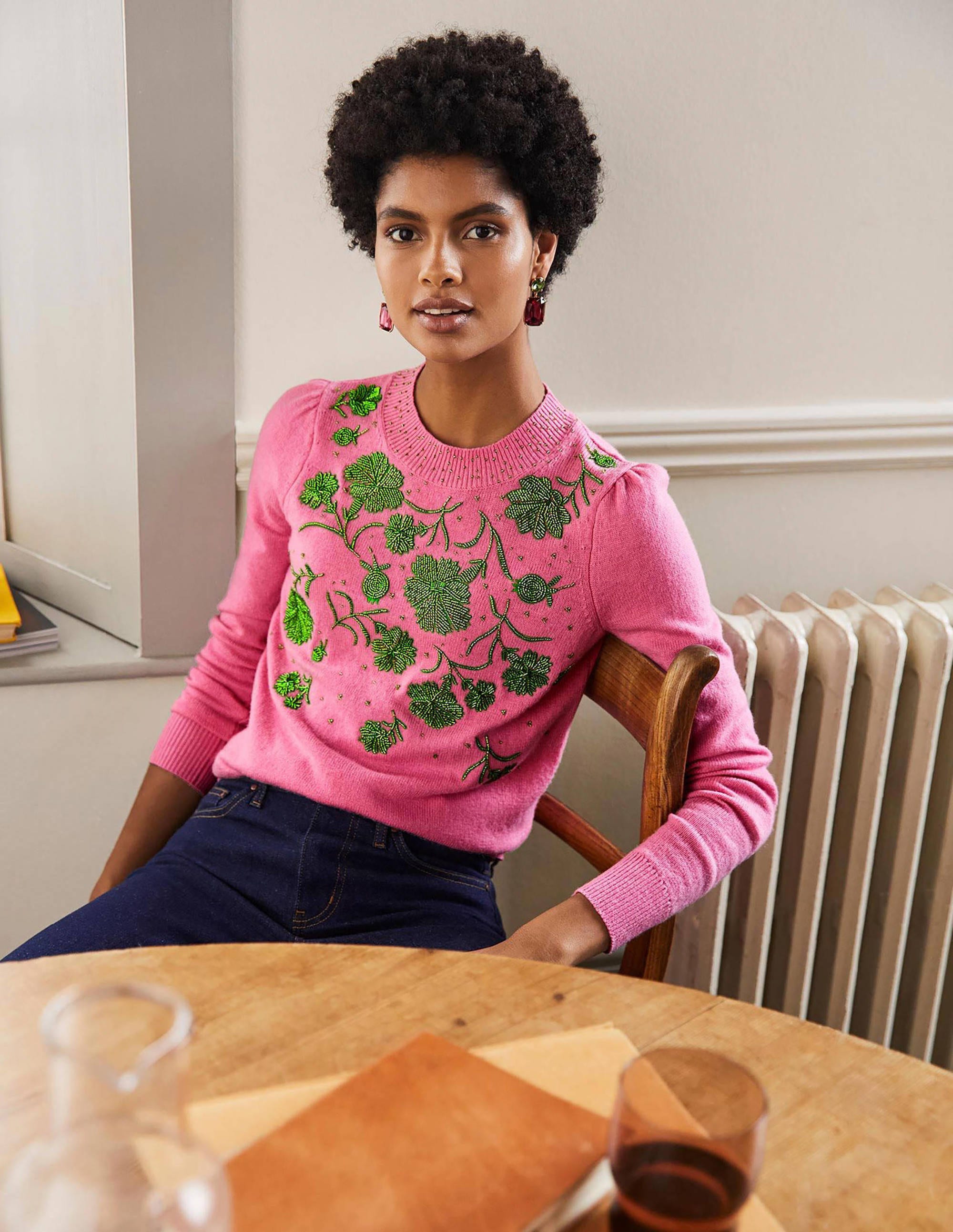 Felicity Embellished Jumper-Flamingo Pink - Image 1
