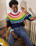 Lässiger Fair-Isle-Pullover-Segelblau