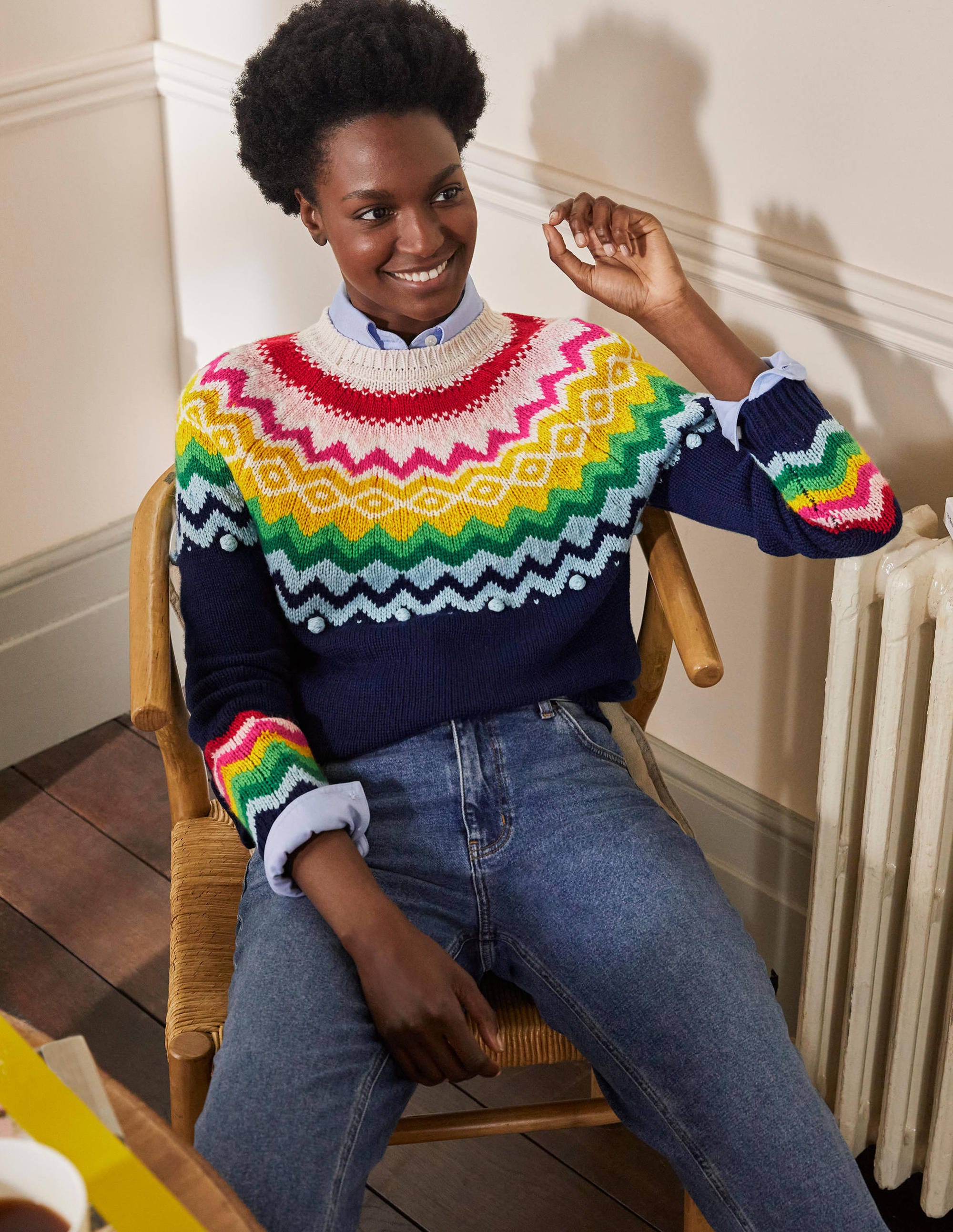 Lässiger Fair-Isle-Pullover-Segelblau - Image 1
