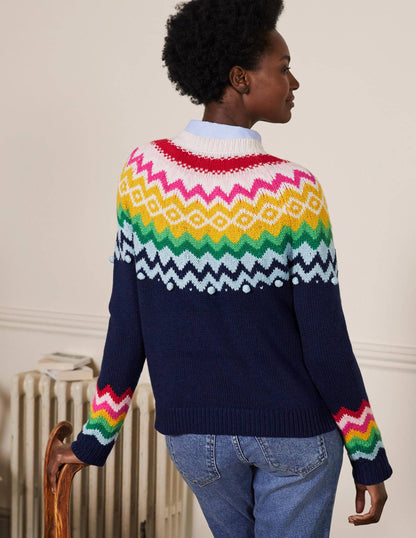 Pull décontracté motif jacquard-Bleu tribord-3