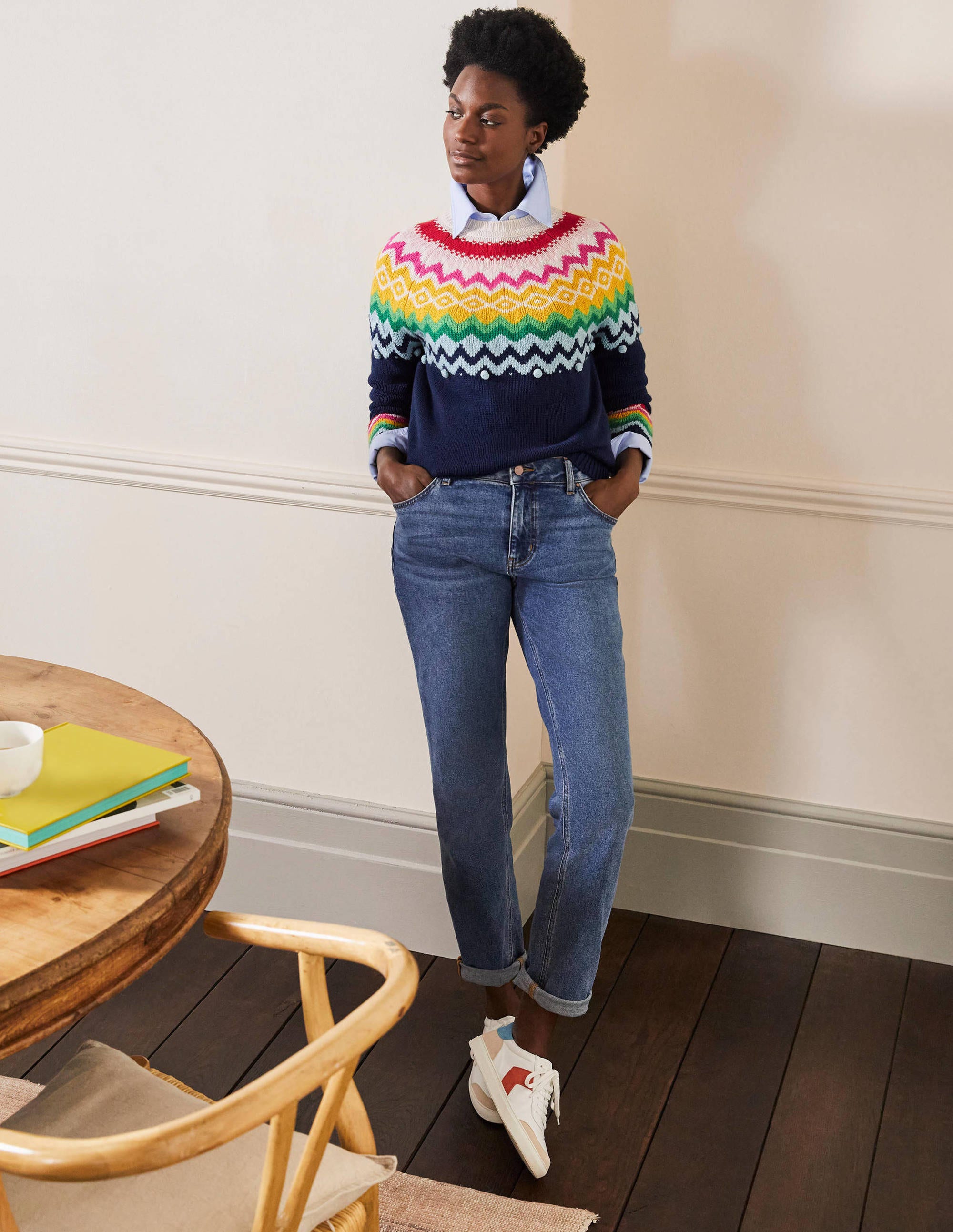 Lässiger Fair-Isle-Pullover-Segelblau - Image 4