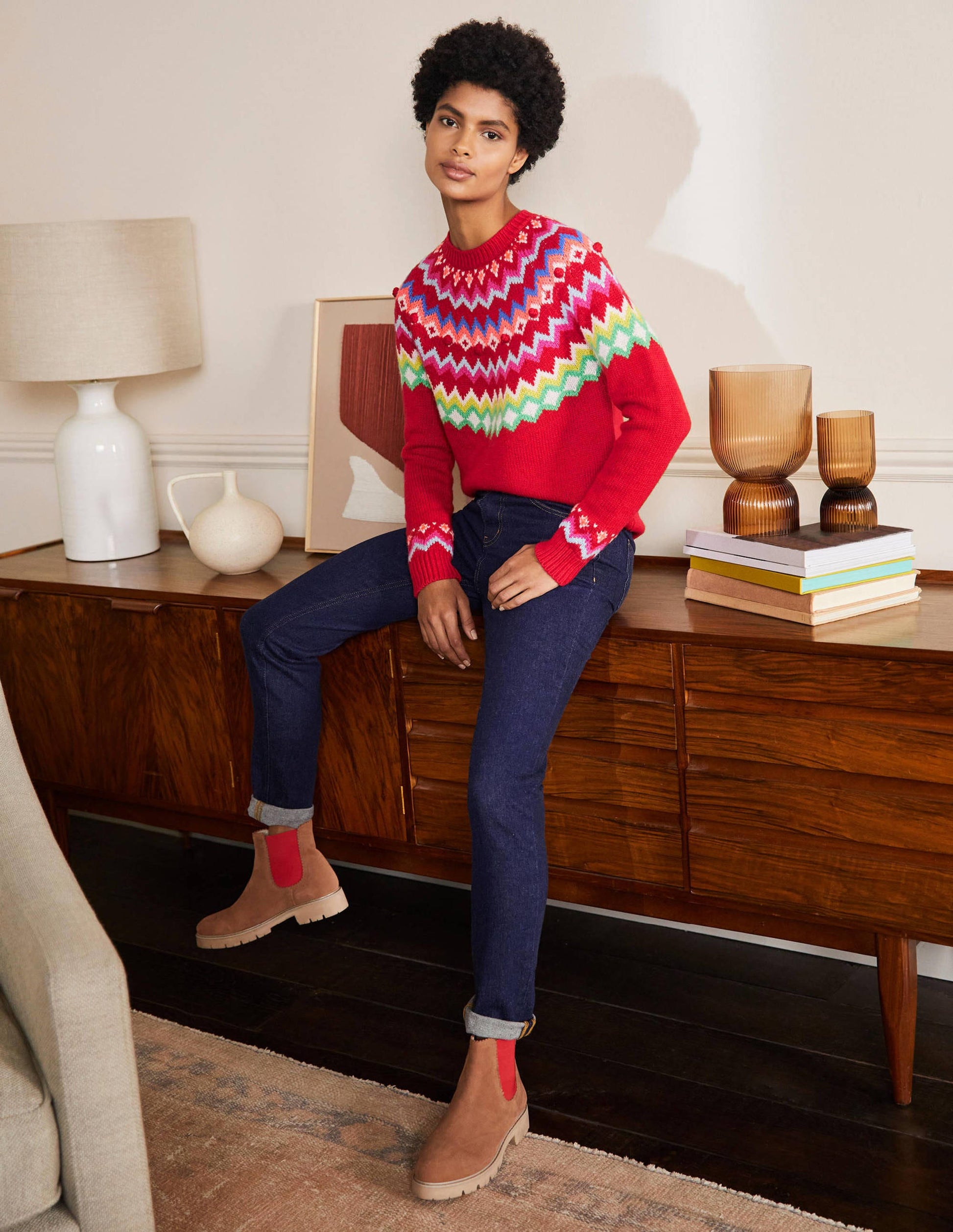 Lässiger Fair-Isle-Pullover-Rockabilly-Rot-4