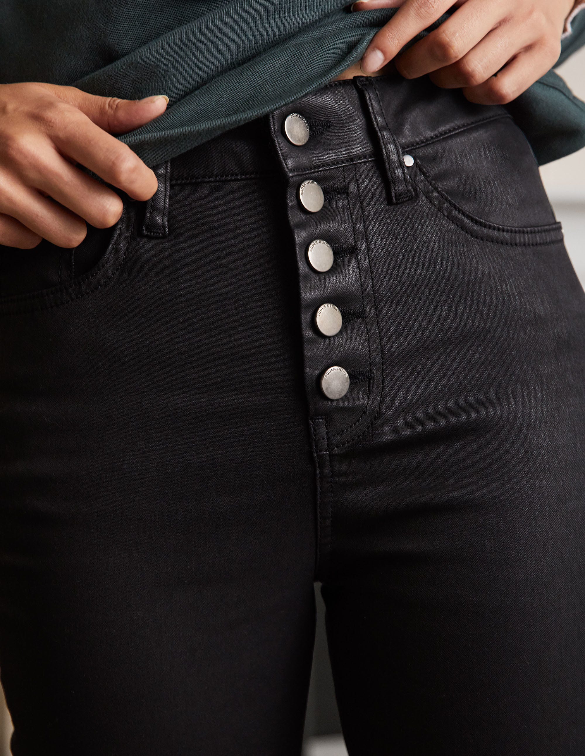 Jean skinny à braguette boutonnée-Noir ciré - Image 2