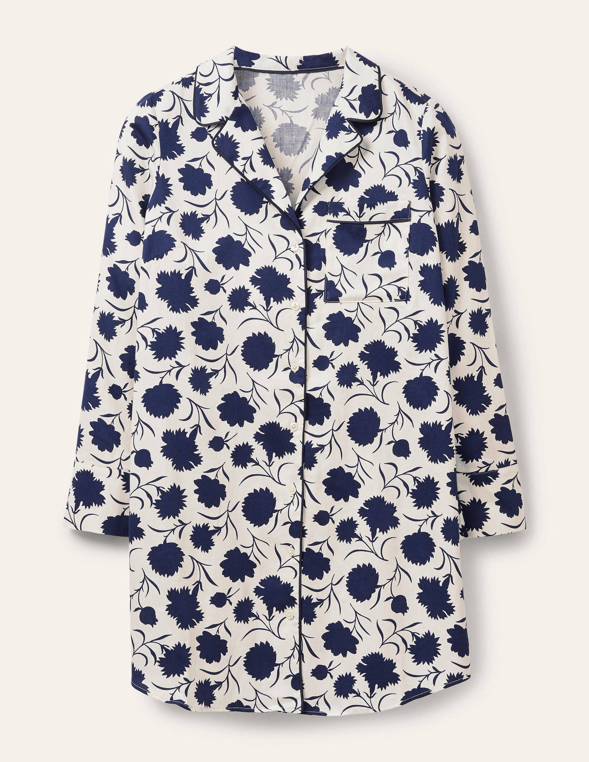 Janie Longline Pyjama Shirt-Ivory, Leafy Bud-5