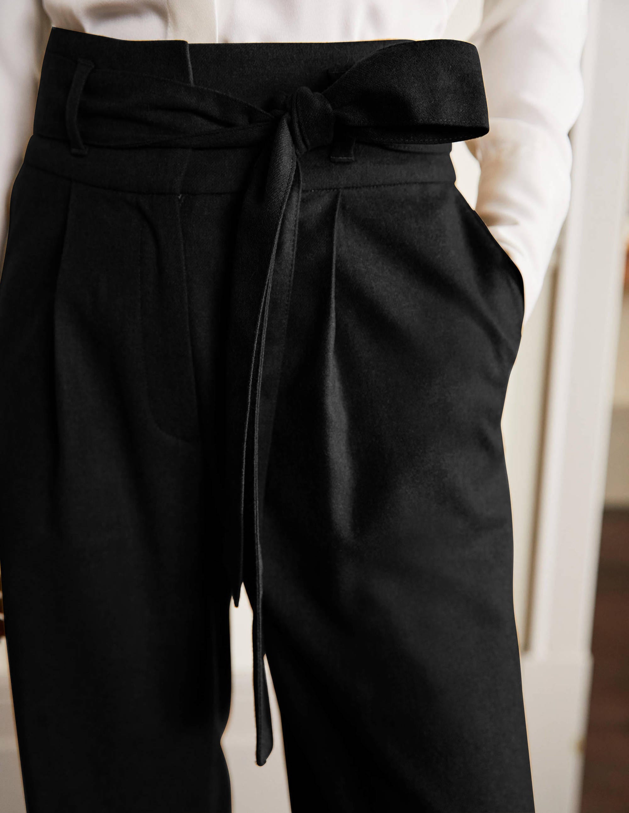 Pantalon large noué à la taille-Noir - Image 2