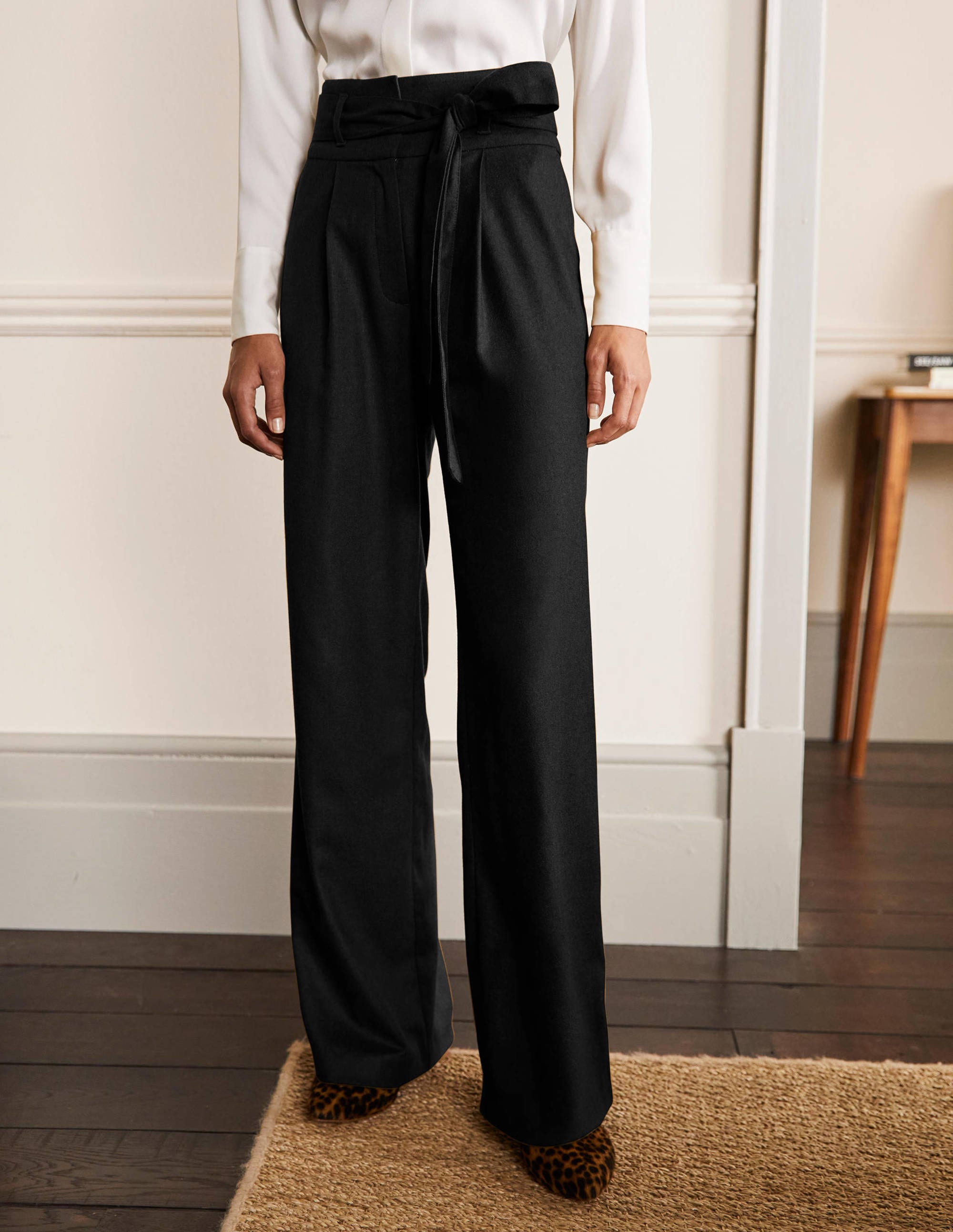 Pantalon large noué à la taille-Noir - Image 4