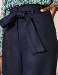 Pantalon large noué à la taille-Bleu marine