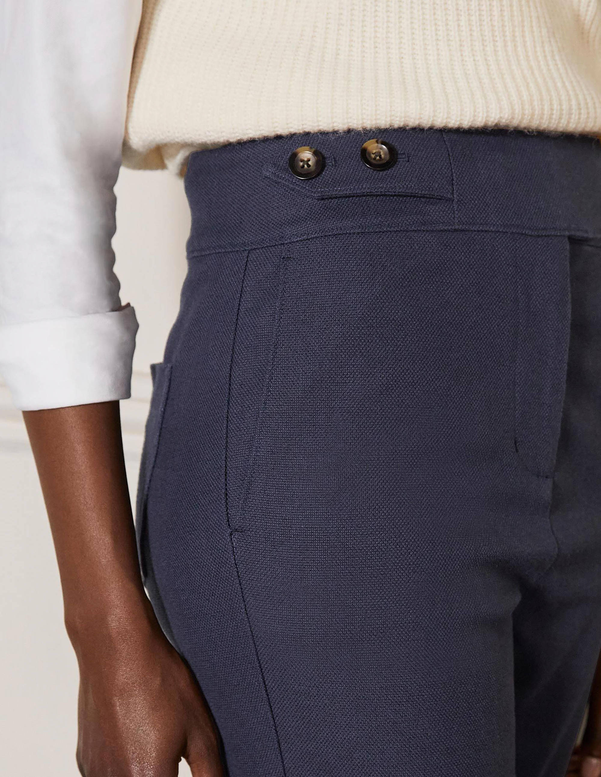 Pantalon avec patte décorative-Bleu marine - Image 1