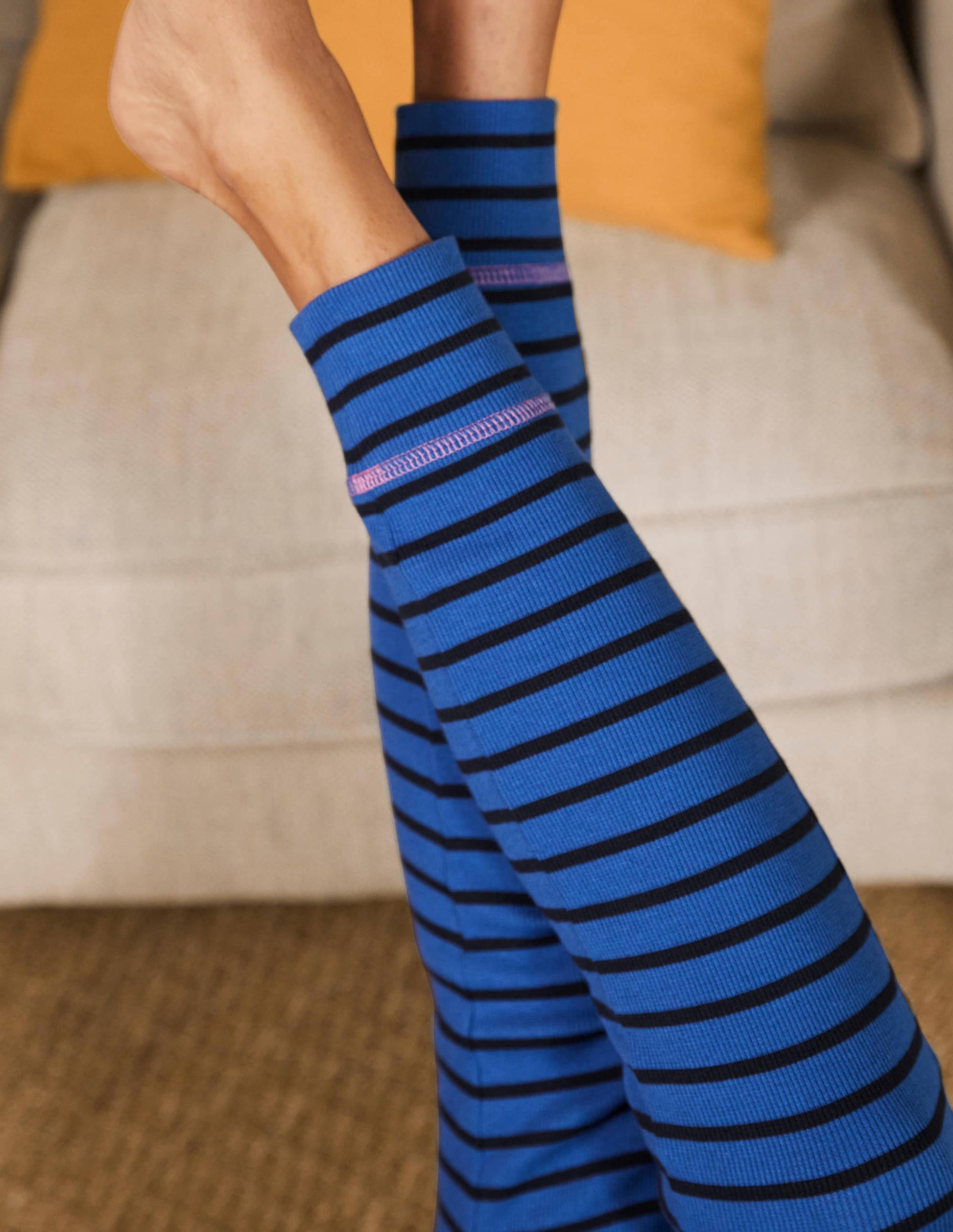 Schlafanzughose mit Rippstrick-Porzellanblau/Navy, Gestreift-3