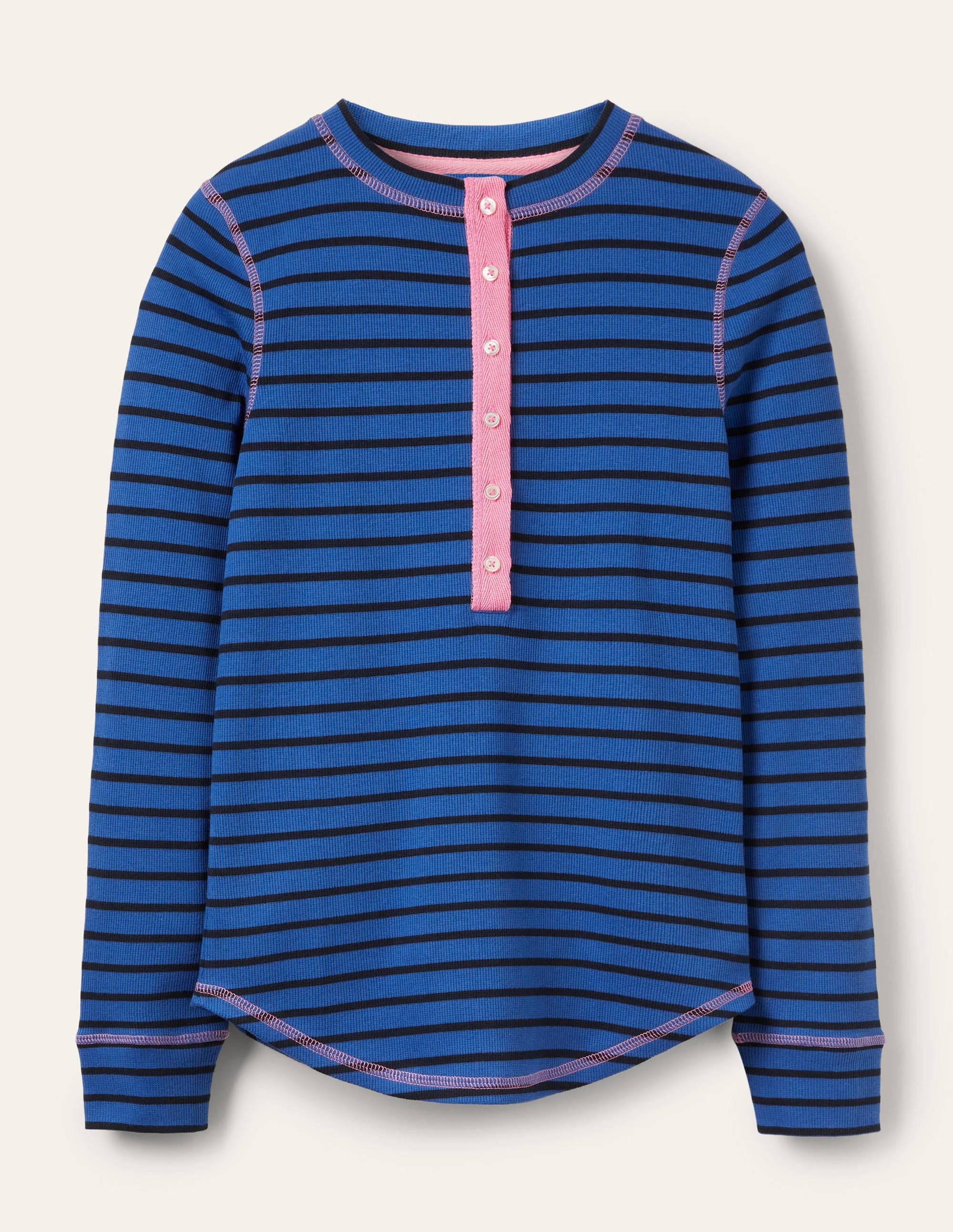 Henley-Schlafanzugoberteil mit Rippstrick-Porzellanblau/Navy, Gestreift - Image 6