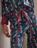 Pyjama en soie-Bleu marine, oiseau baie
