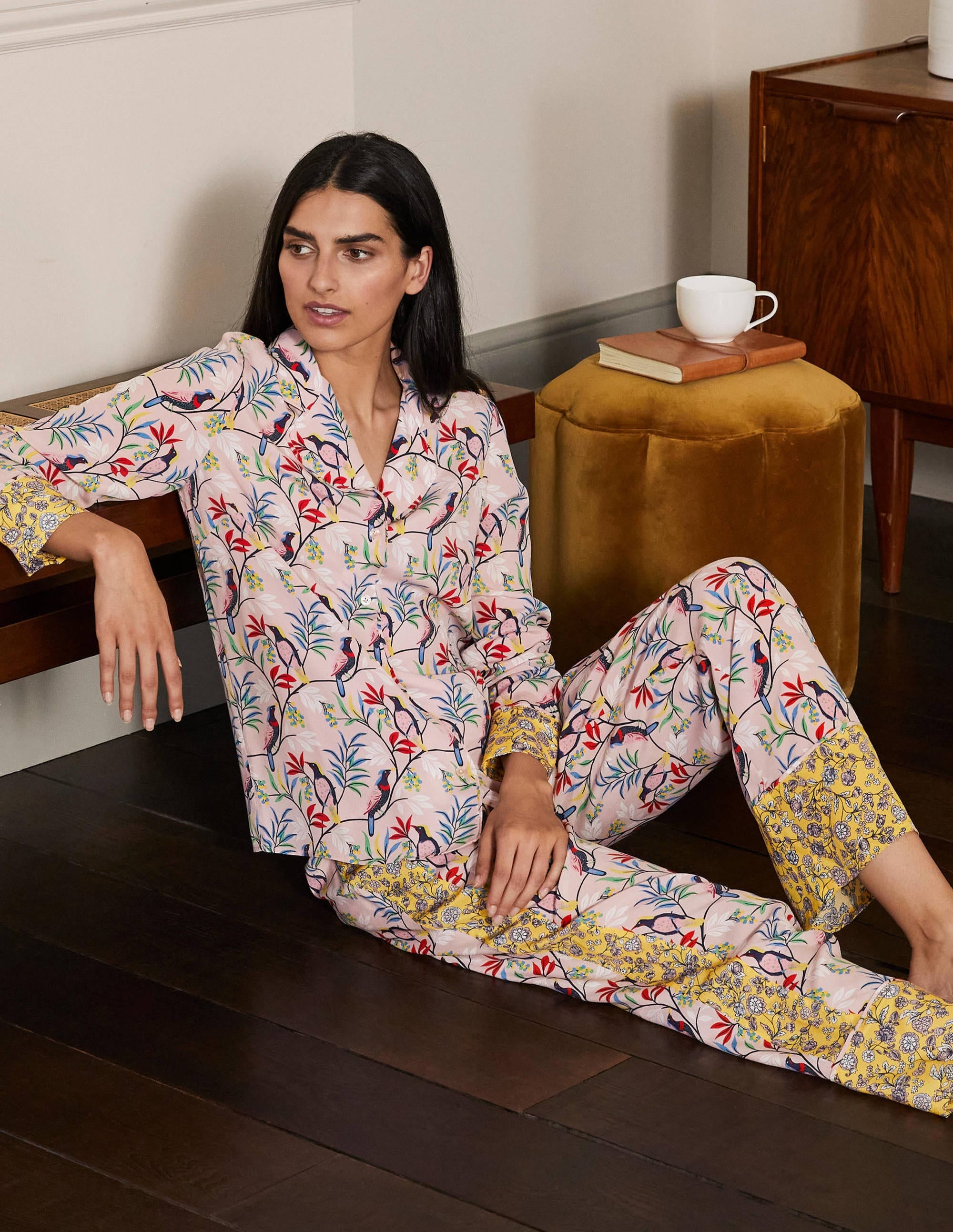 Silk Pyjama Set-Milkshake, Berry Bird - Image 4