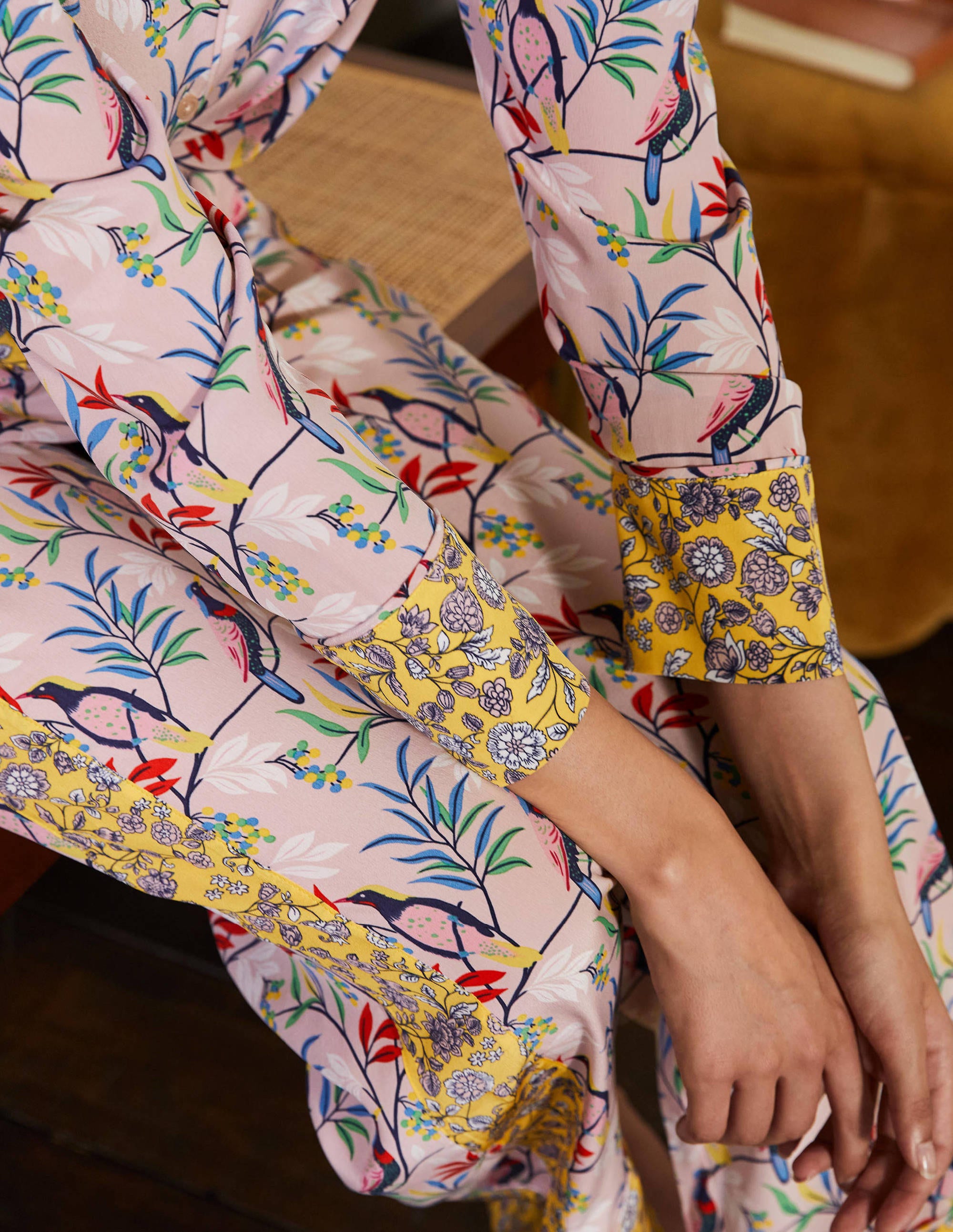 Silk Pyjama Set-Milkshake, Berry Bird - Image 1
