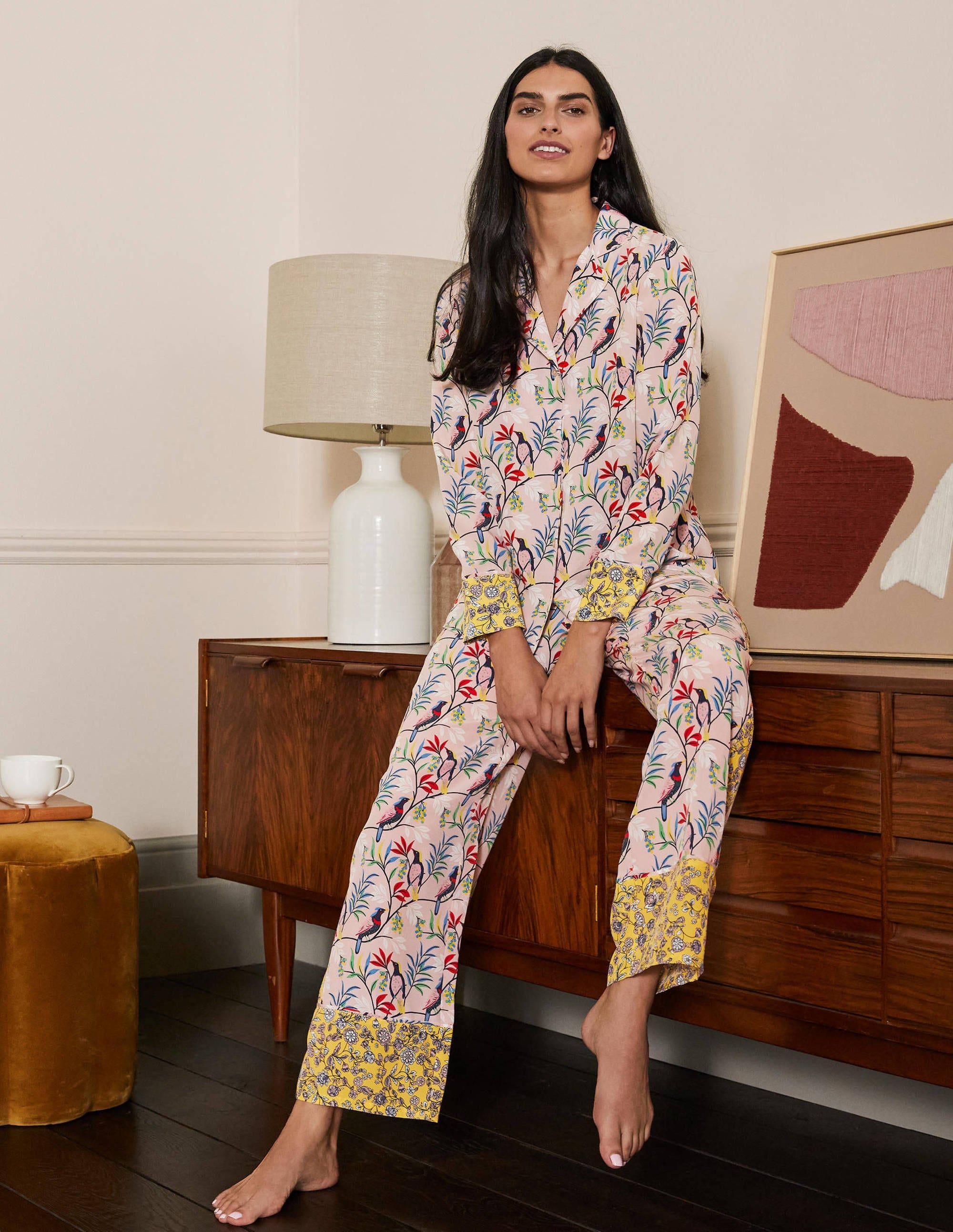 Silk Pyjama Set-Milkshake, Berry Bird - Image 3