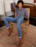 Röhrenjeans mit Ziernähten-Helles Vintageblau