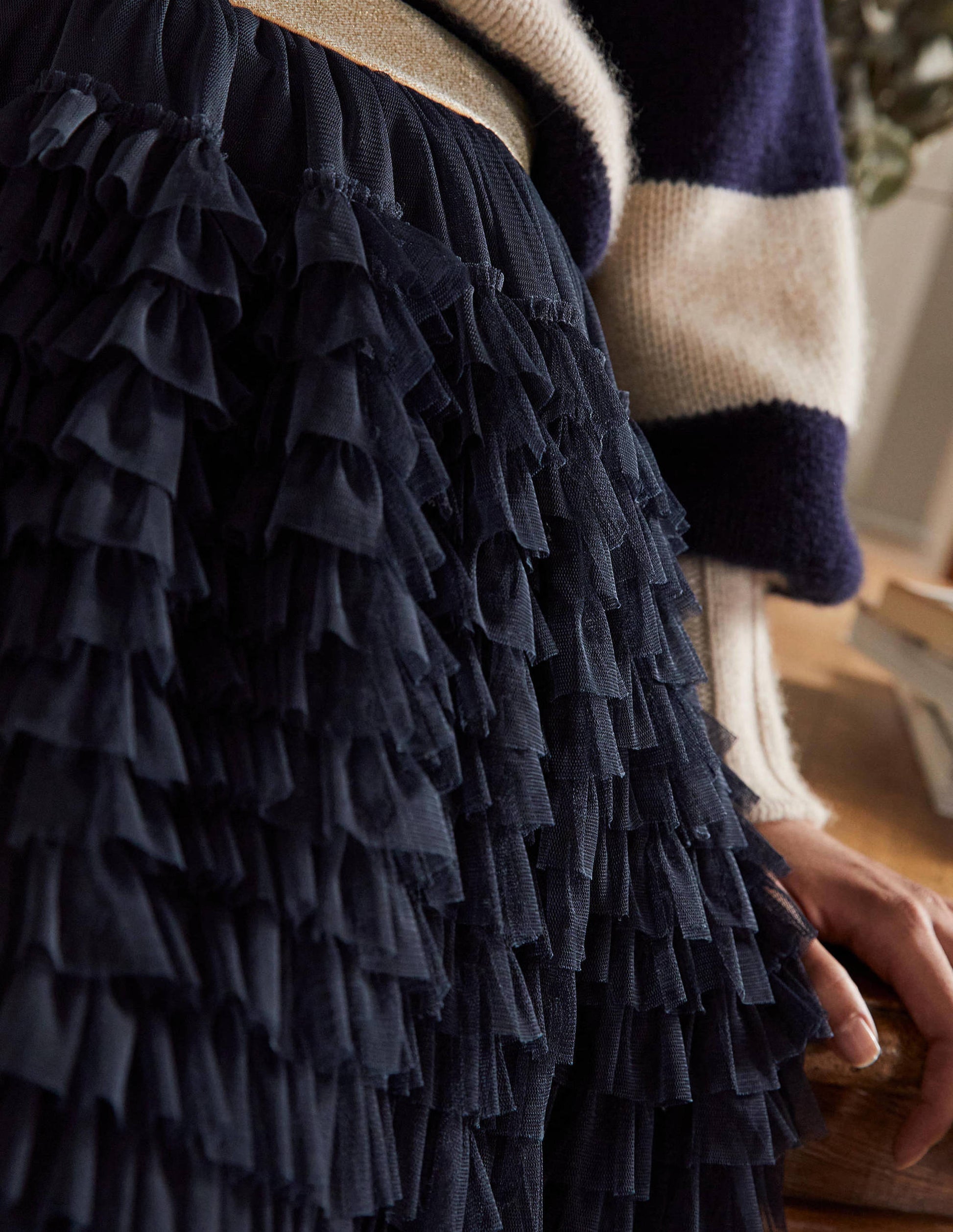 Tulle Midi Skirt-Navy-2