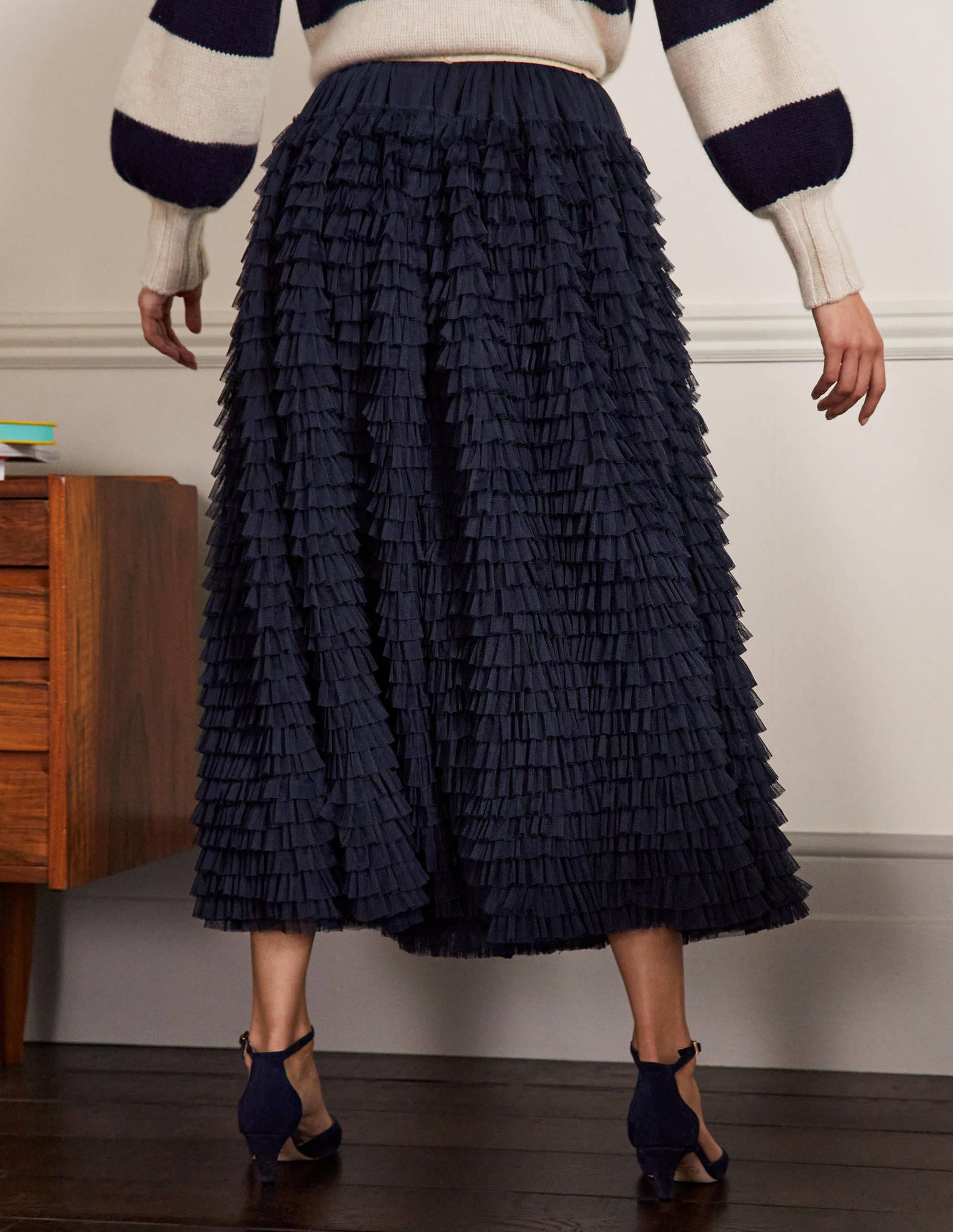 Tulle Midi Skirt-Navy-3