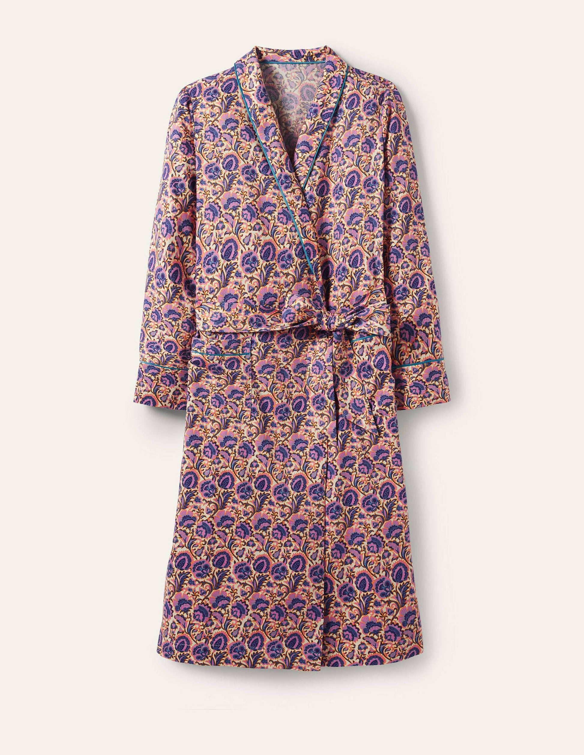 Robe de chambre en coton-Ivoire, motif floral riche-5