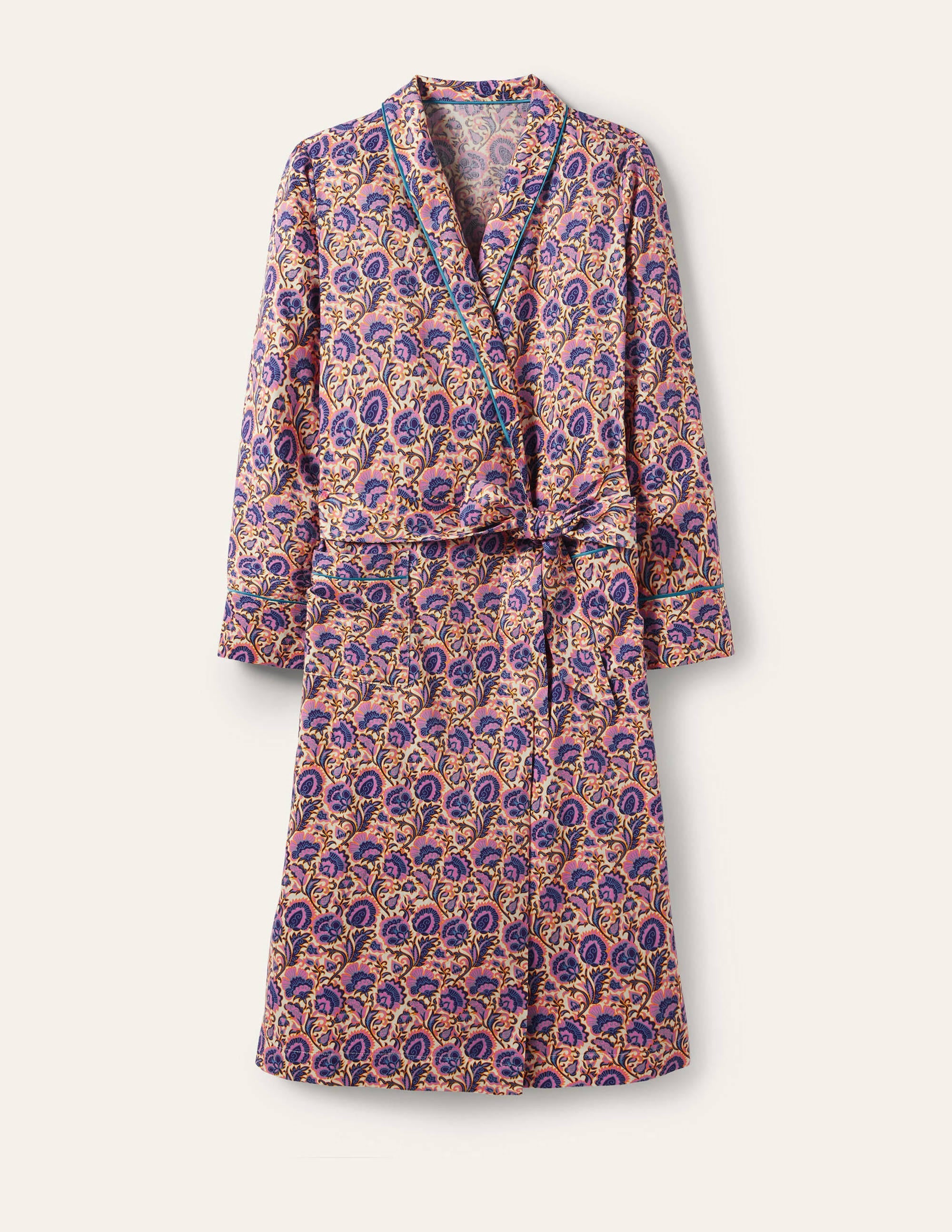 Robe de chambre en coton-Ivoire, motif floral riche - Image 5