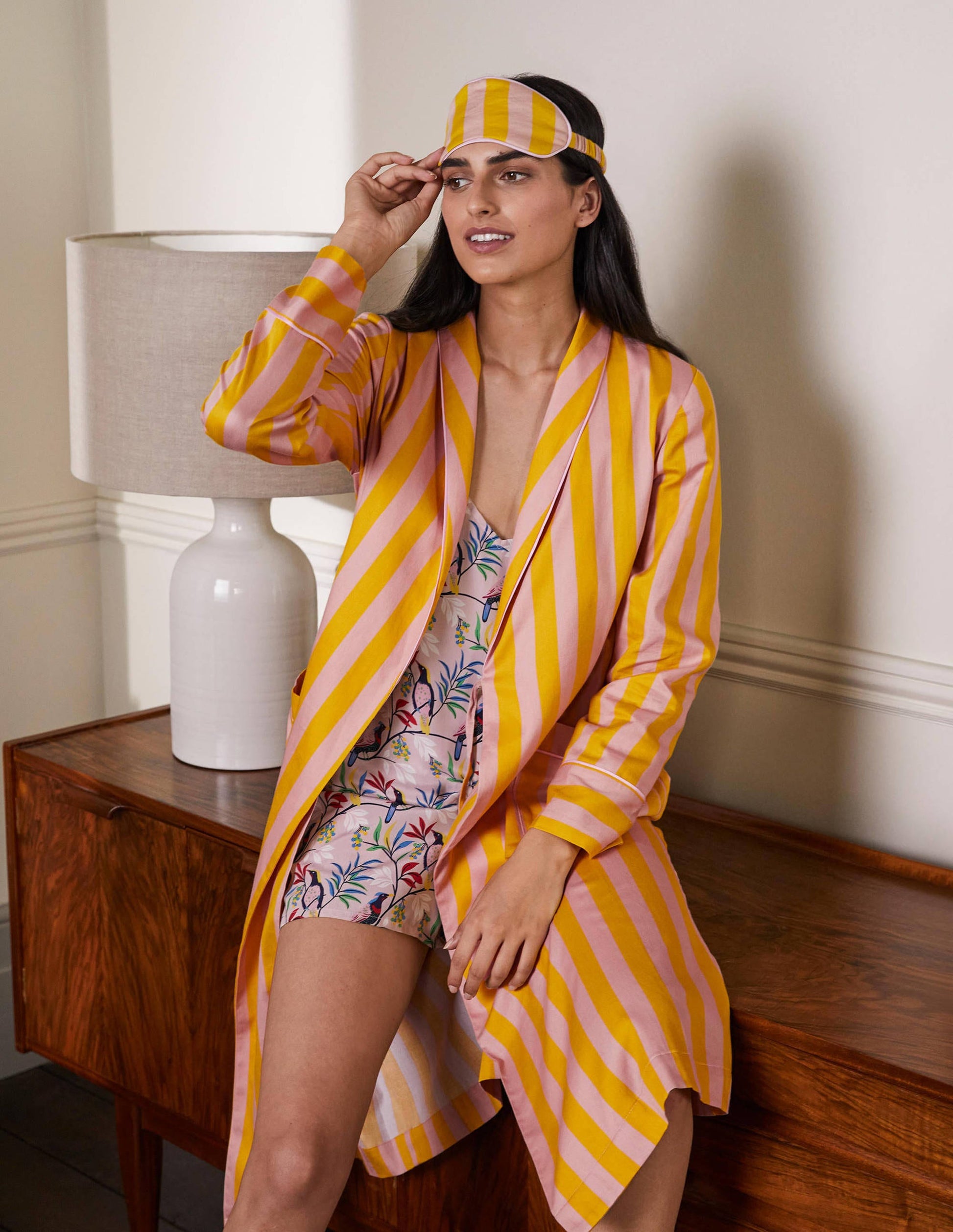 Robe de chambre en coton-Rayé milkshake et guêpe-5