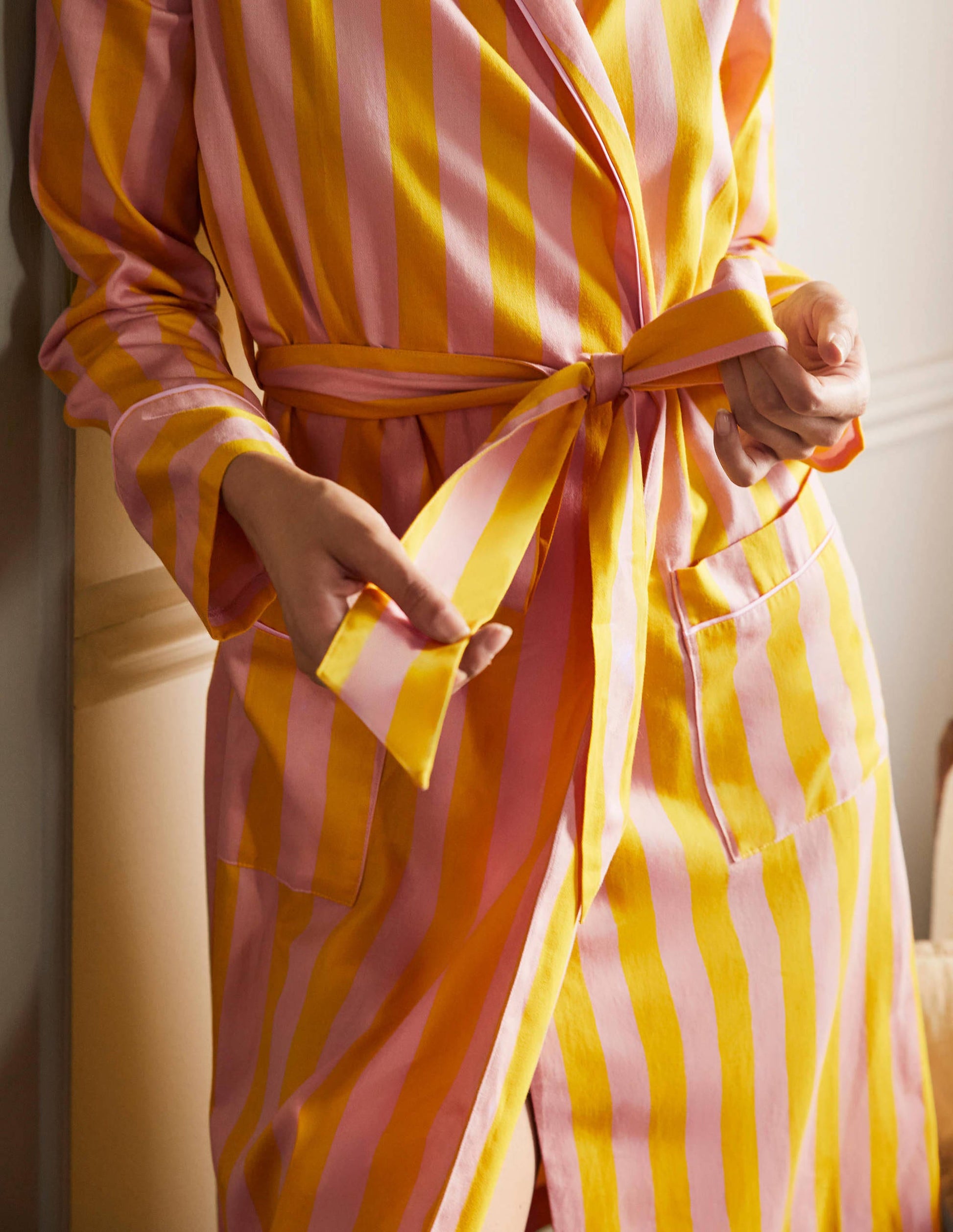 Robe de chambre en coton-Rayé milkshake et guêpe-1