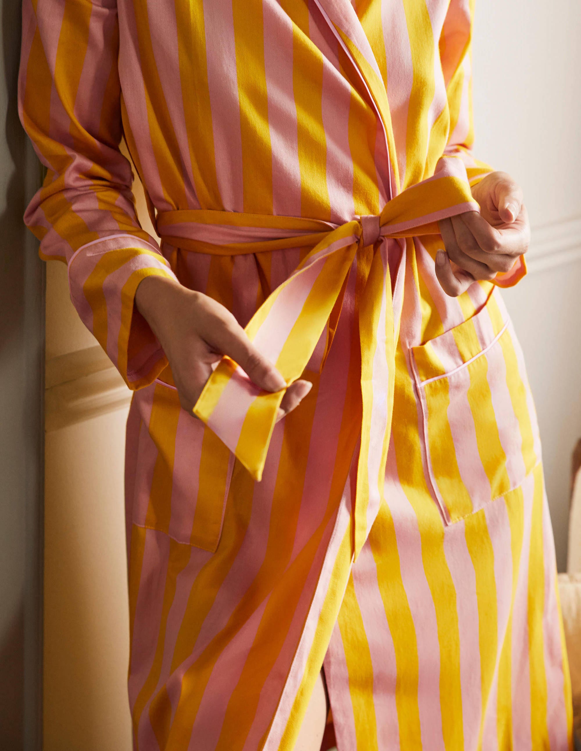 Robe de chambre en coton-Rayé milkshake et guêpe - Image 1