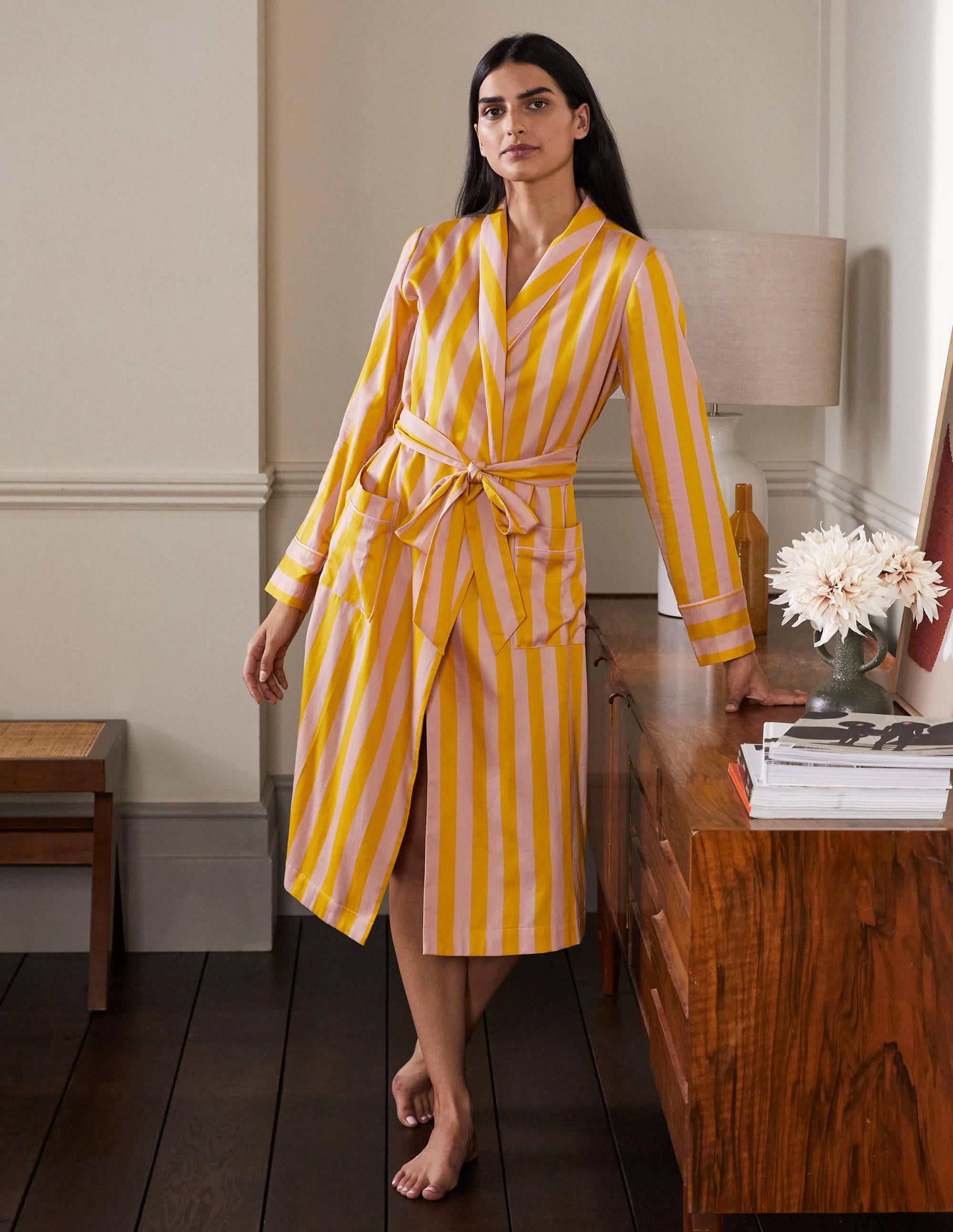 Robe de chambre en coton-Rayé milkshake et guêpe - Image 4