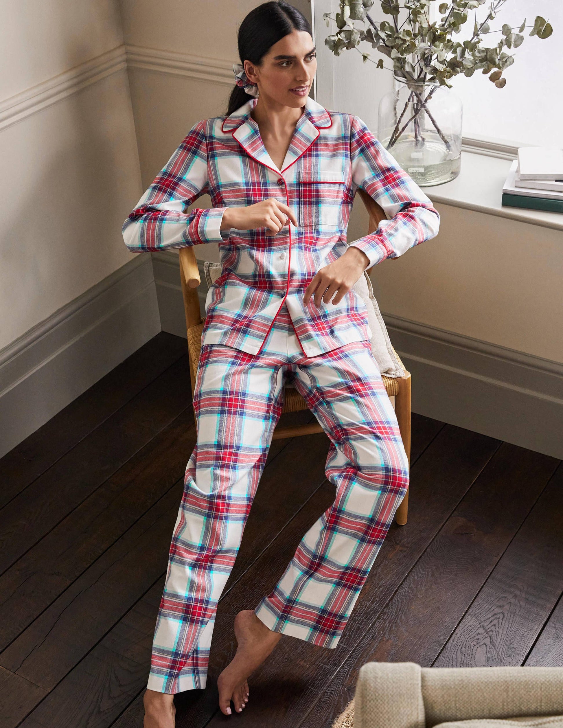 Pyjama Vanessa cosy-Carreaux ivoire et rouge rockabilly-4