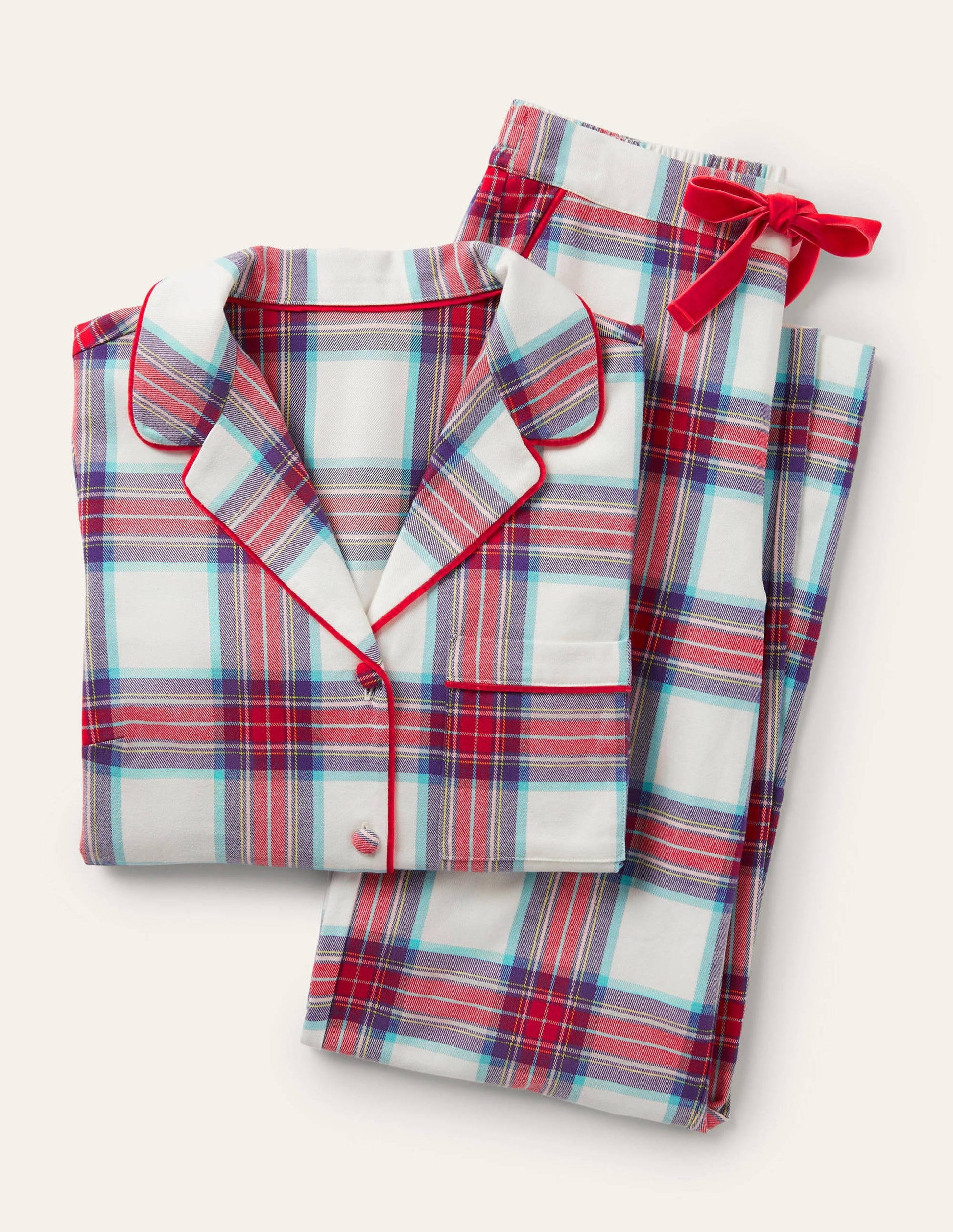 Pyjama Vanessa cosy-Carreaux ivoire et rouge rockabilly-6