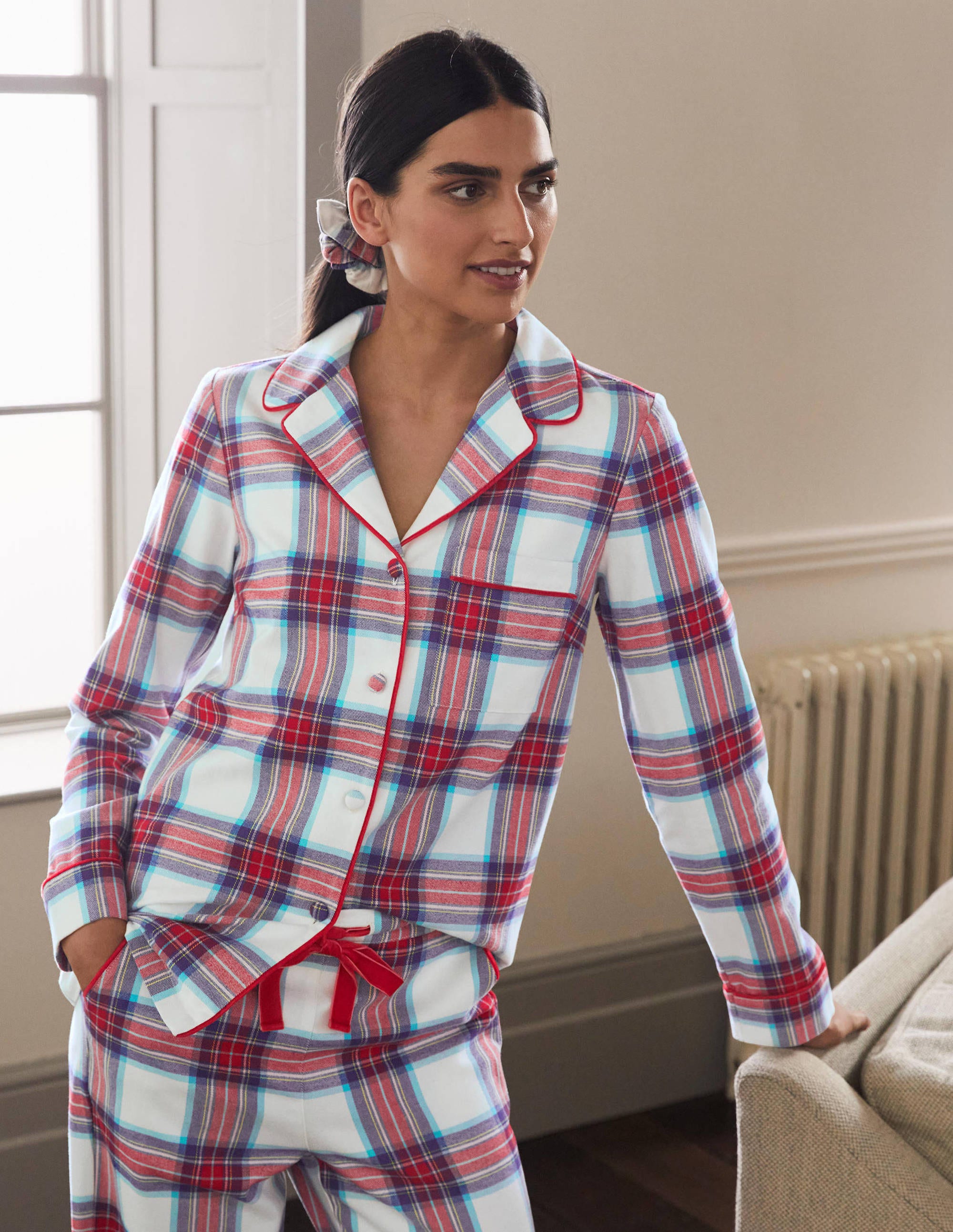 Pyjama Vanessa cosy-Carreaux ivoire et rouge rockabilly - Image 3