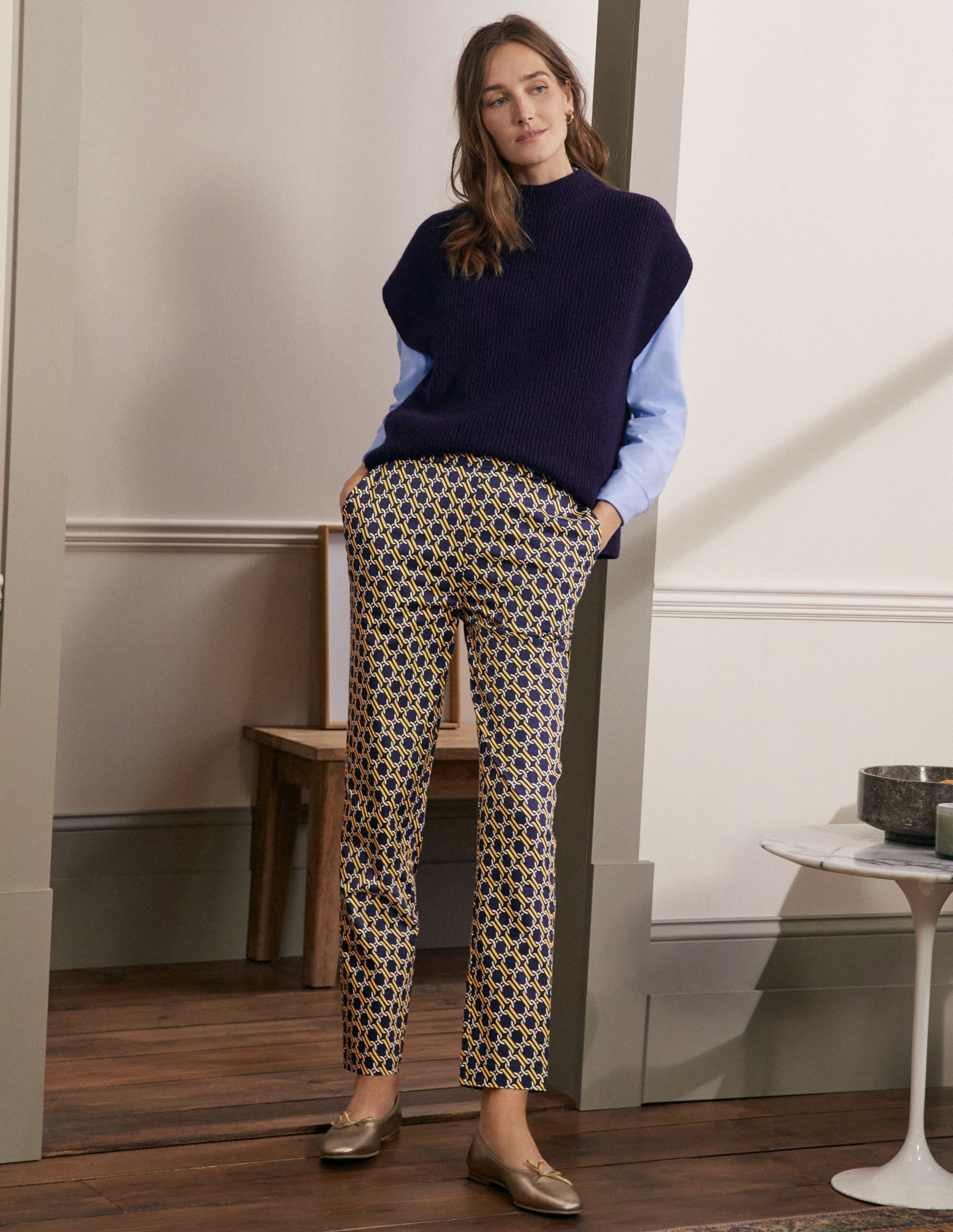 Pantalon à enfiler-Bleu marine, motif géométrique chaîne-5