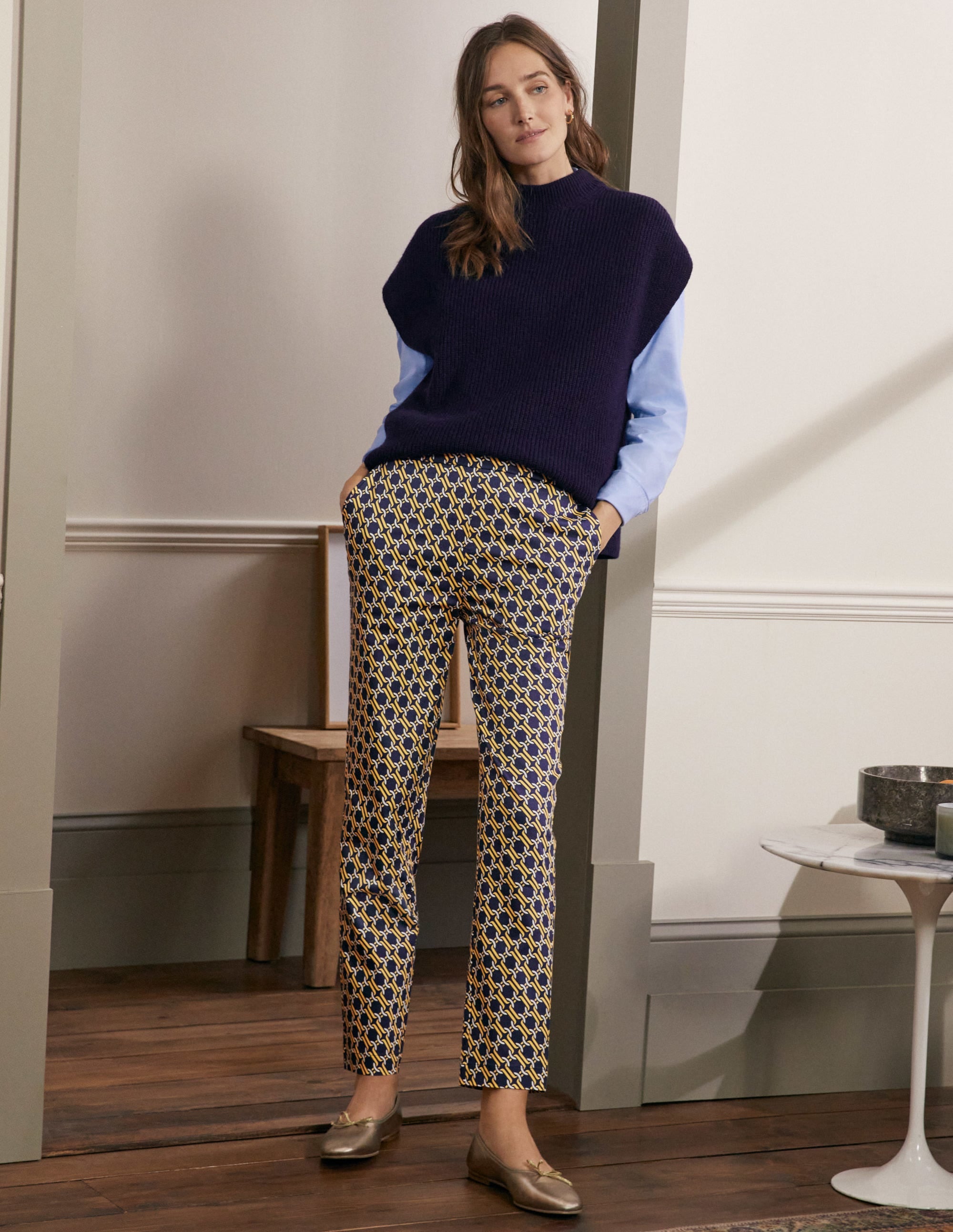 Pantalon à enfiler-Bleu marine, motif géométrique chaîne - Image 5